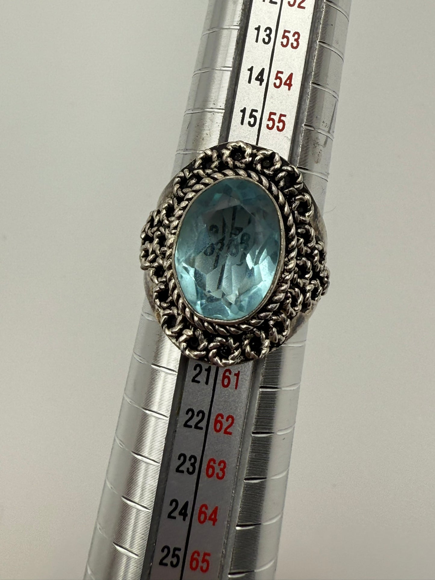 Vintage Ice Blue Rope Halo Ring 8.5