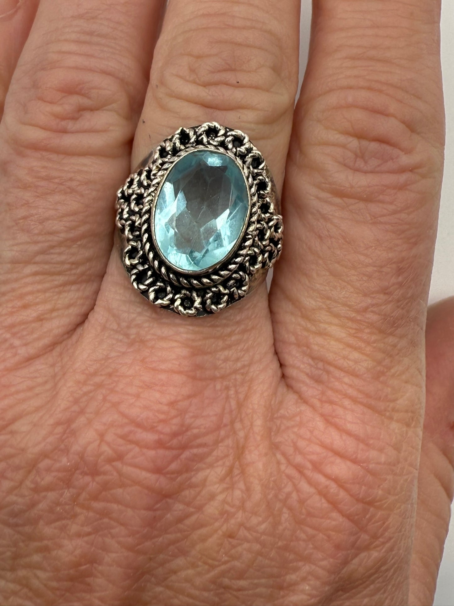 Vintage Ice Blue Rope Halo Ring 8.5