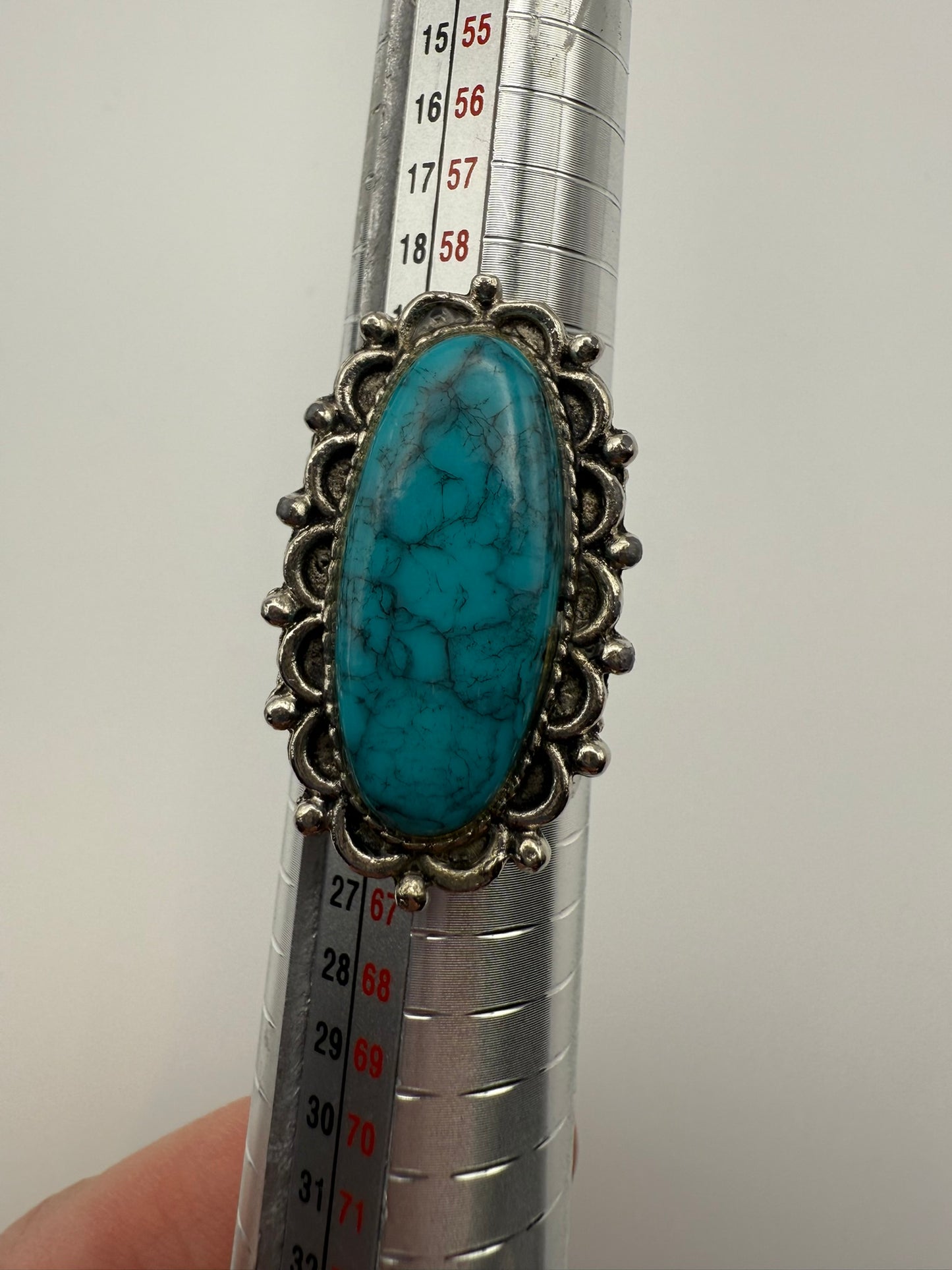 Vintage Turquoise Filigree Statement Ring 9 ADJ