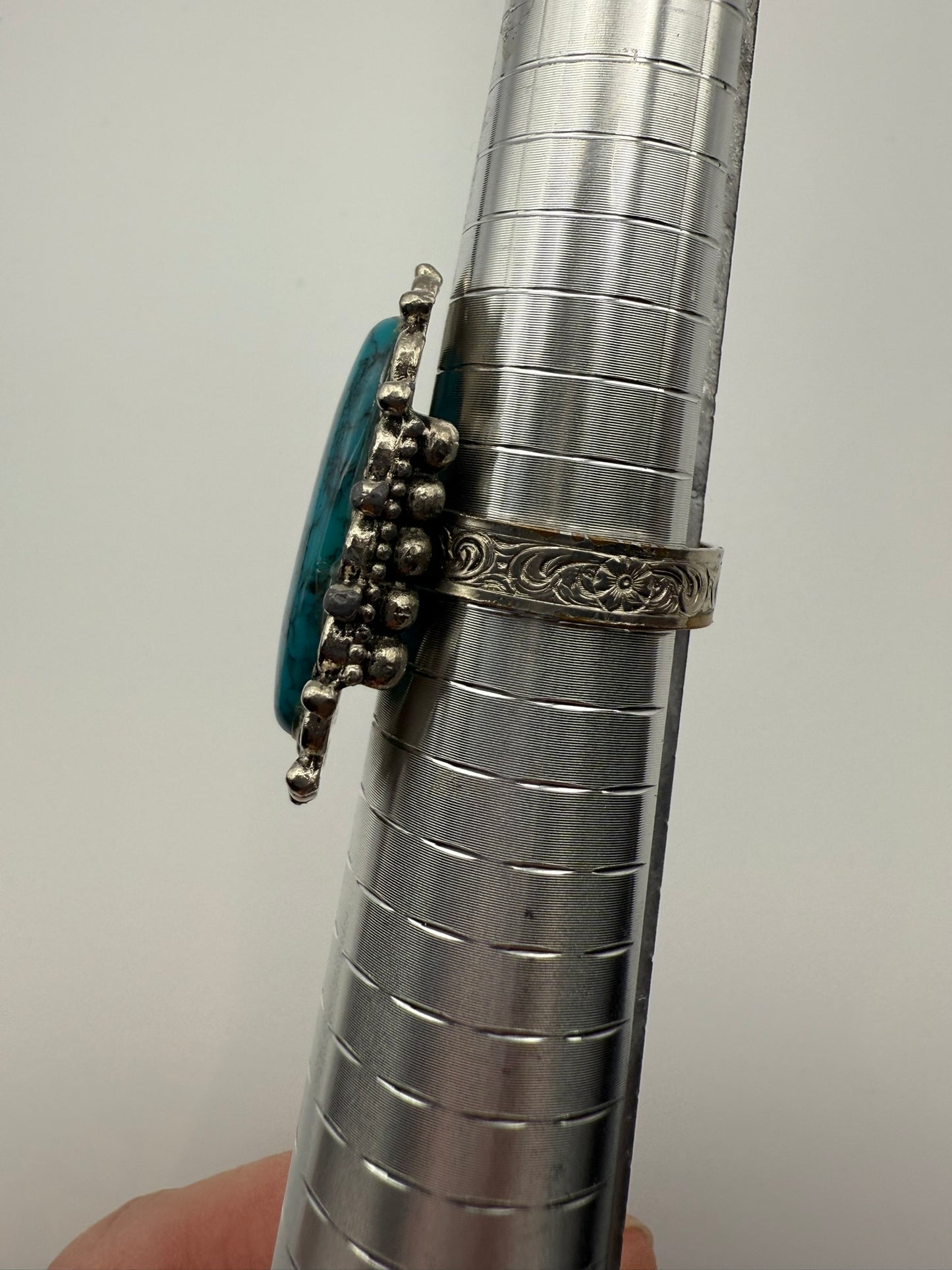 Vintage Turquoise Filigree Statement Ring 9 ADJ