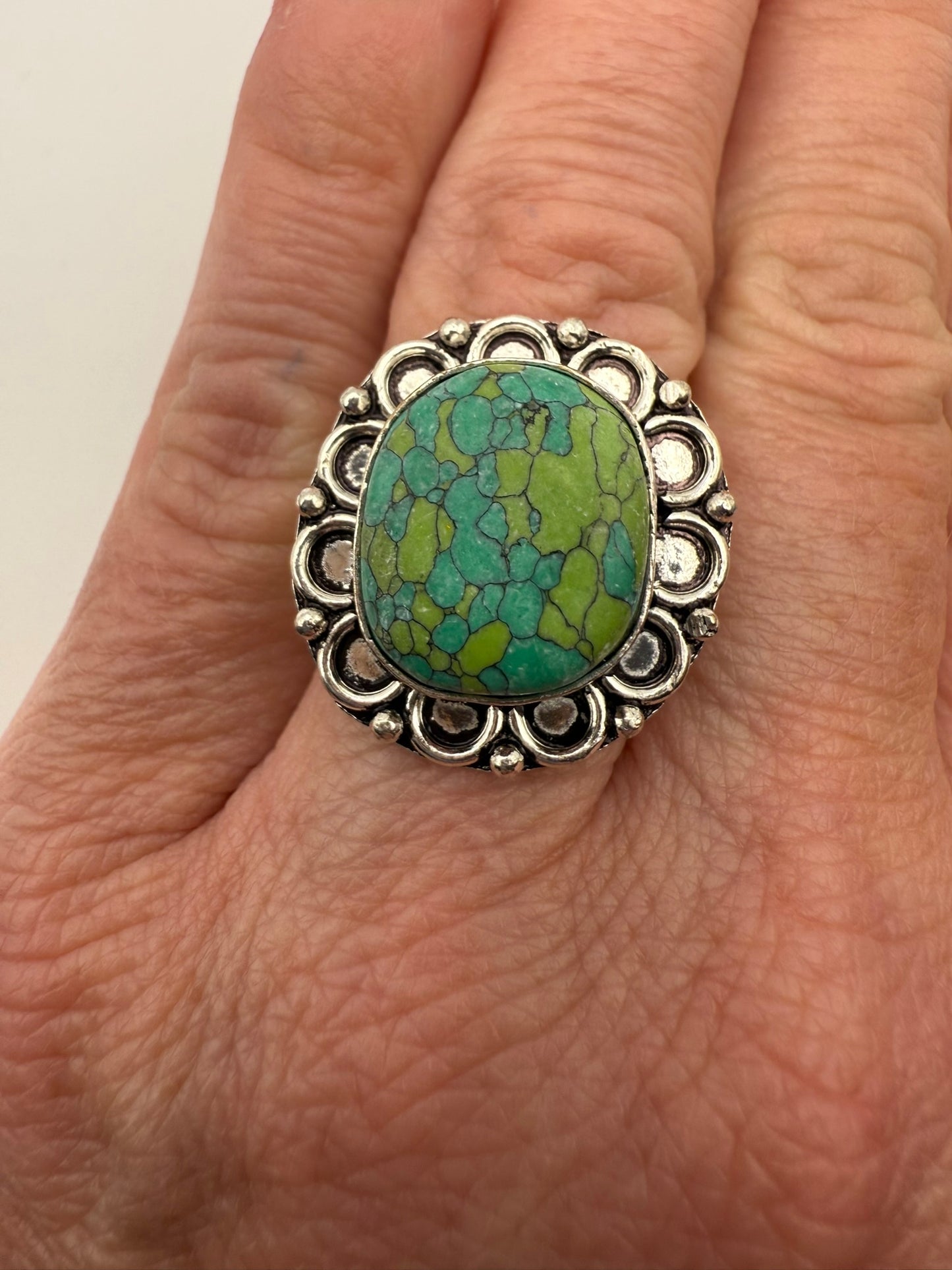 Vintage Mosaic Meadow Turquoise Ring 7.5