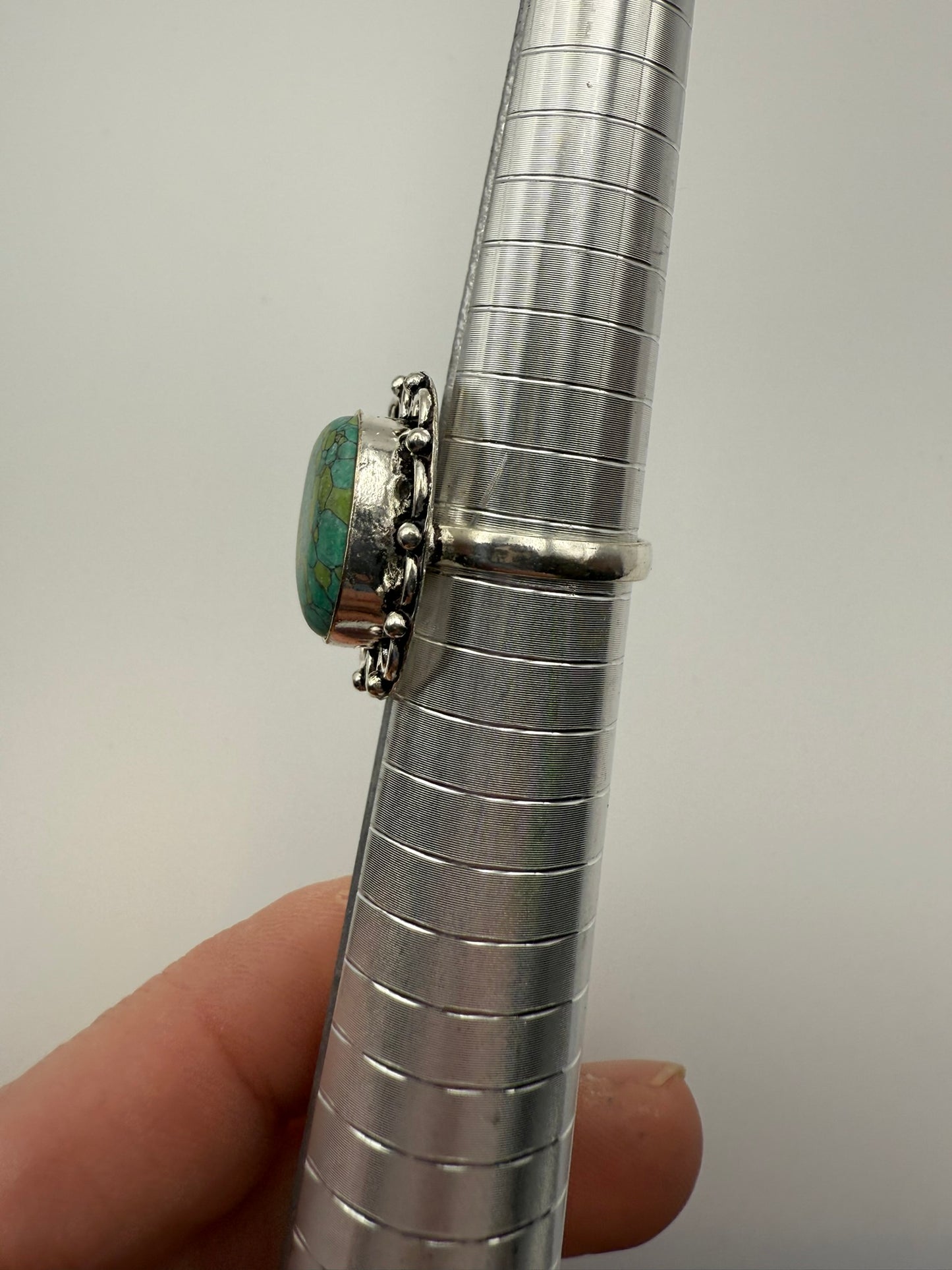 Vintage Mosaic Meadow Turquoise Ring 7.5