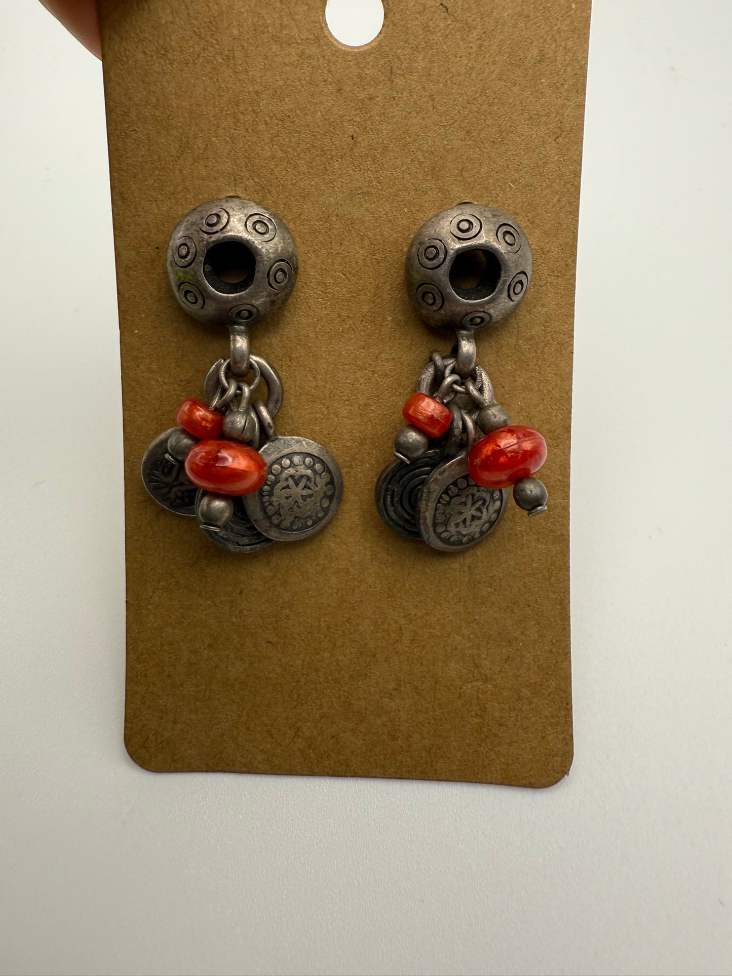 Vintage Wanderer Coin & Carnelian Charm Earrings