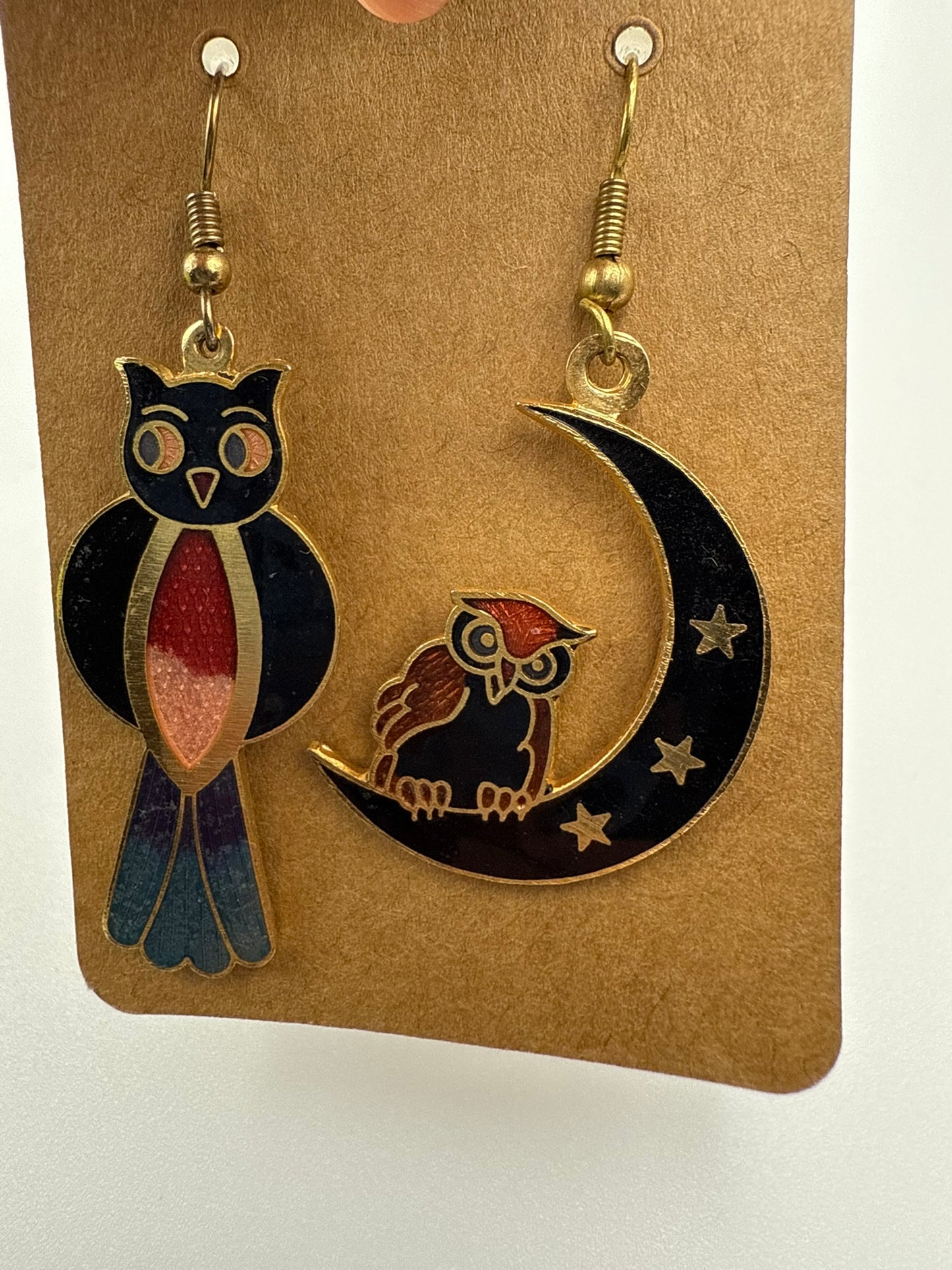 Vintage Midnight Owl & Moon Mismatch Earrings