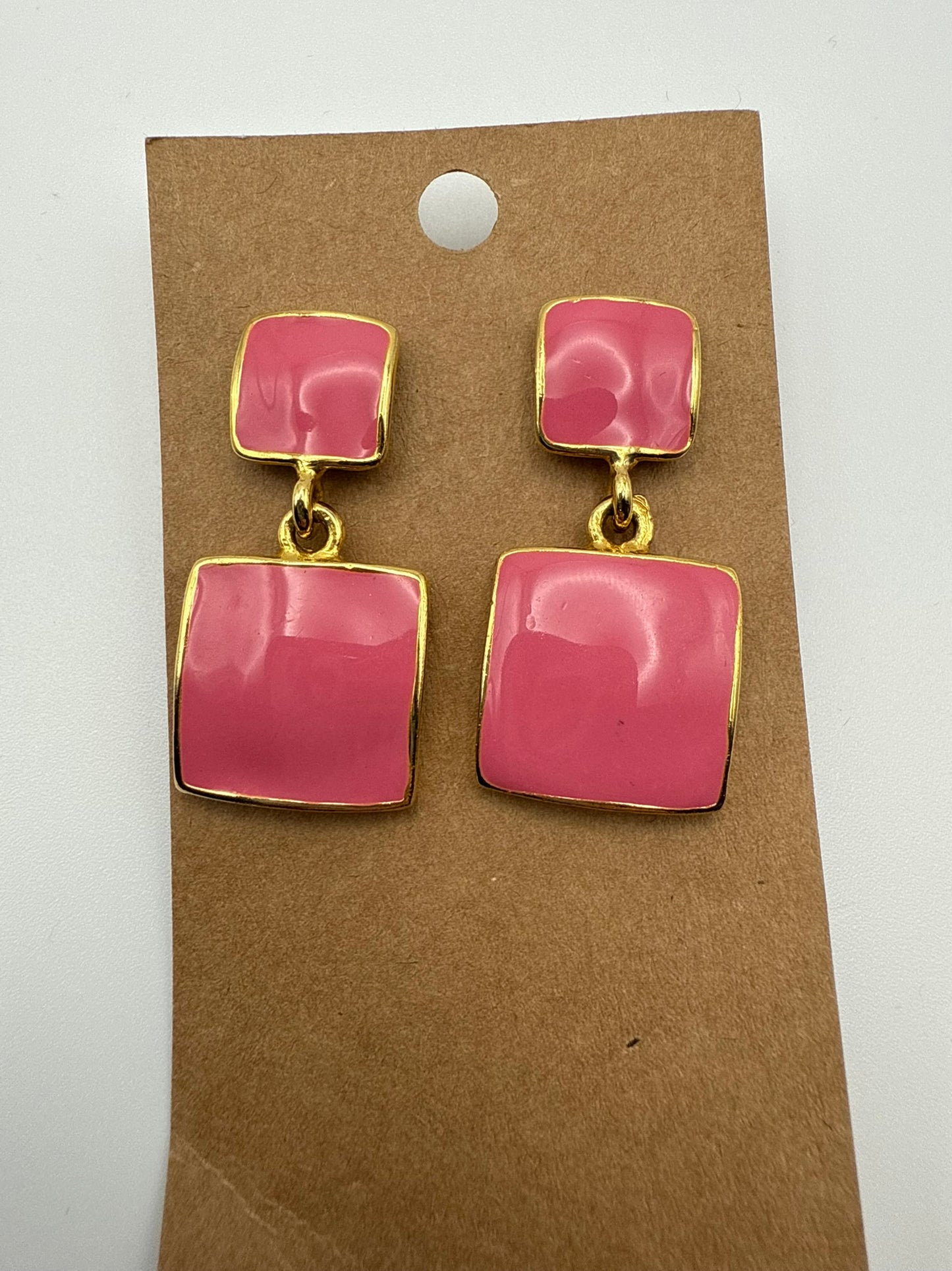 Vintage Pink Gloss Square Drop Earrings