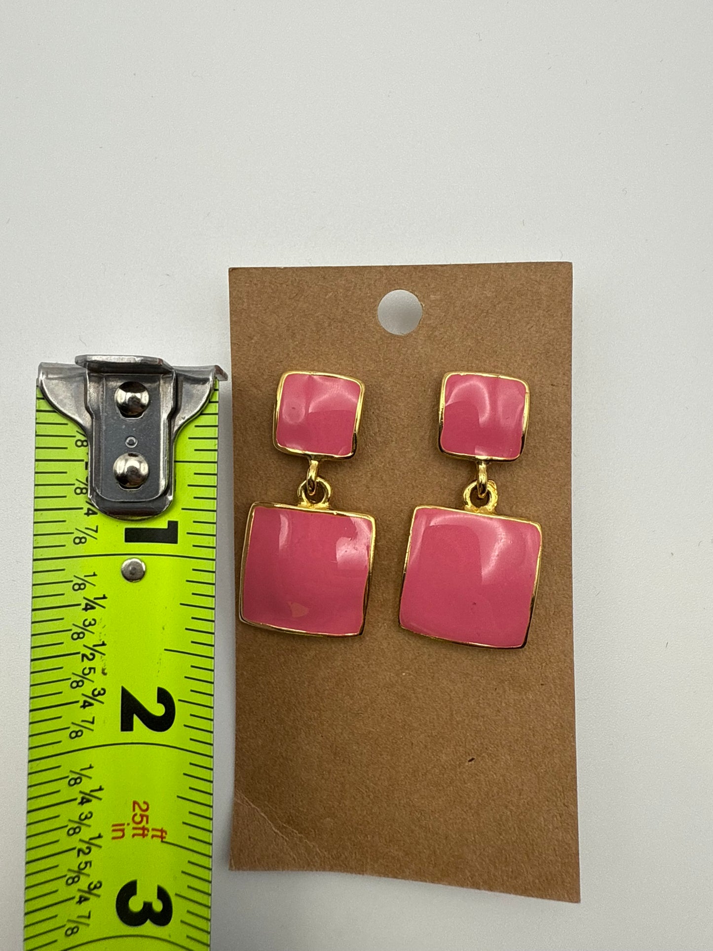 Vintage Pink Gloss Square Drop Earrings