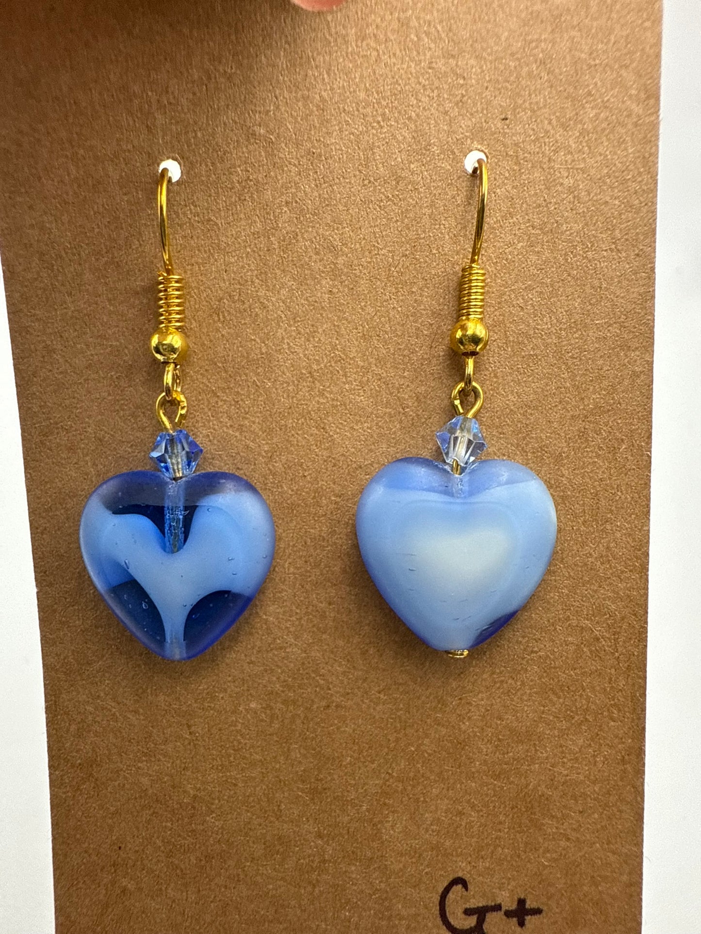 Vintage Blue Glass Heart Drop Earrings