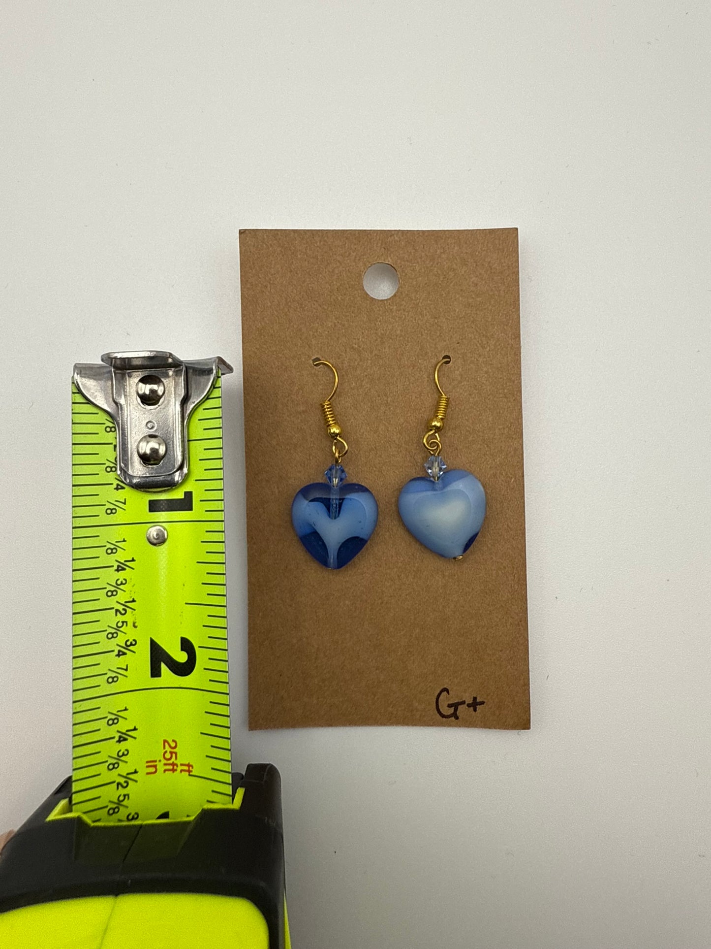 Vintage Blue Glass Heart Drop Earrings