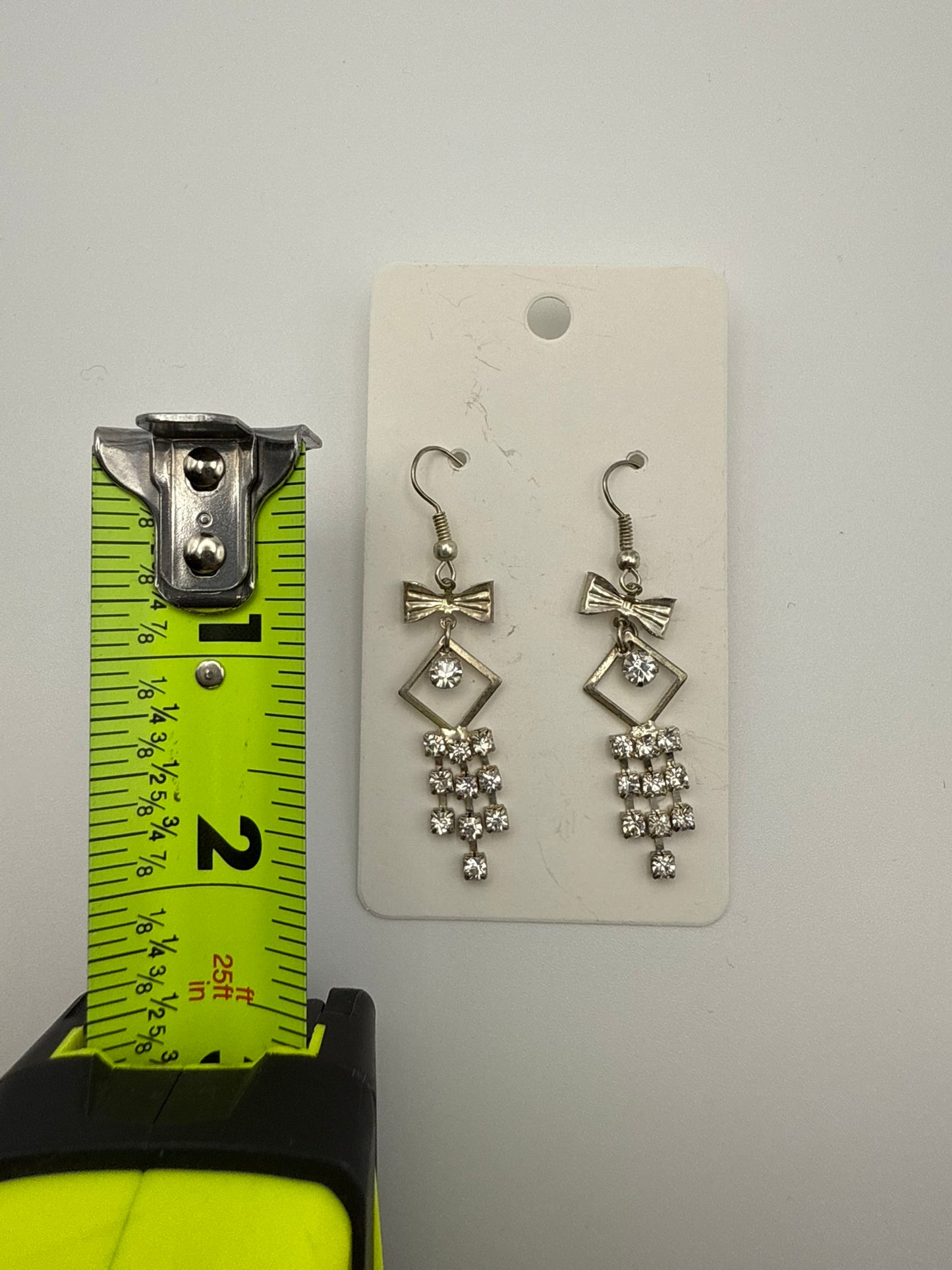 Vintage Silver Bow Crystal Drop Earrings