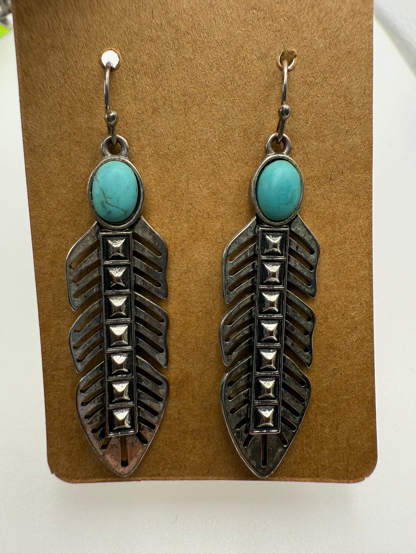 Vintage Turquoise Feather Drop Earrings