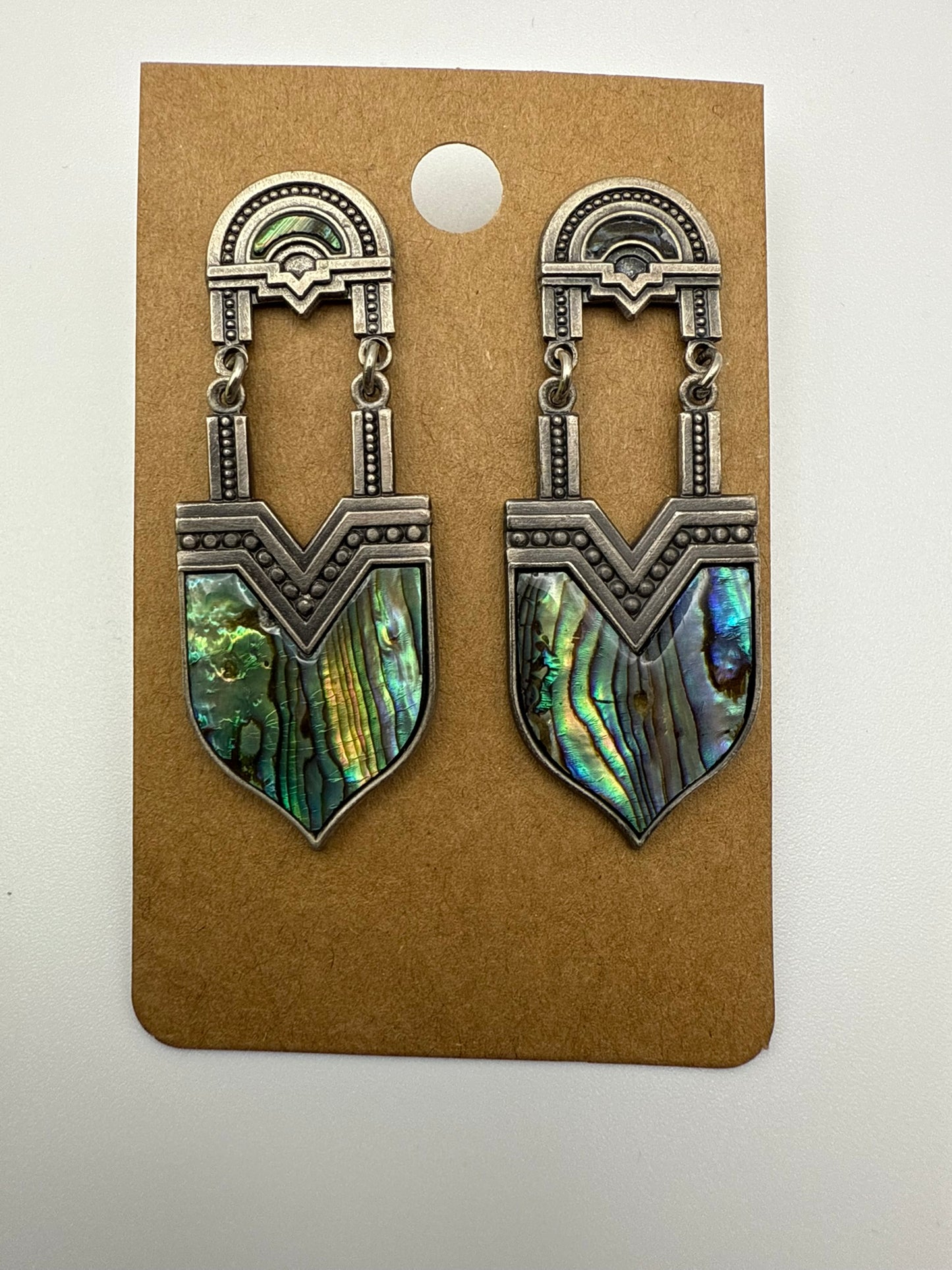 Vintage Richard Nuri Signed Abalone Shield Earrings
