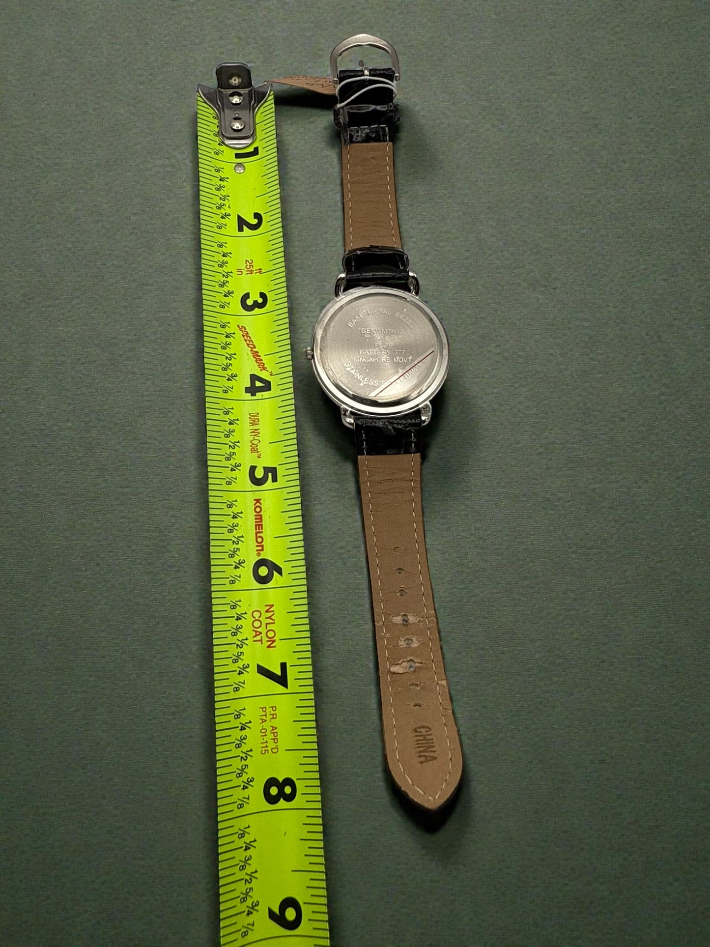 Vintage Black Patent Leather Bejeweled Quartz Watch 6.5-8" - *Needs Battery*