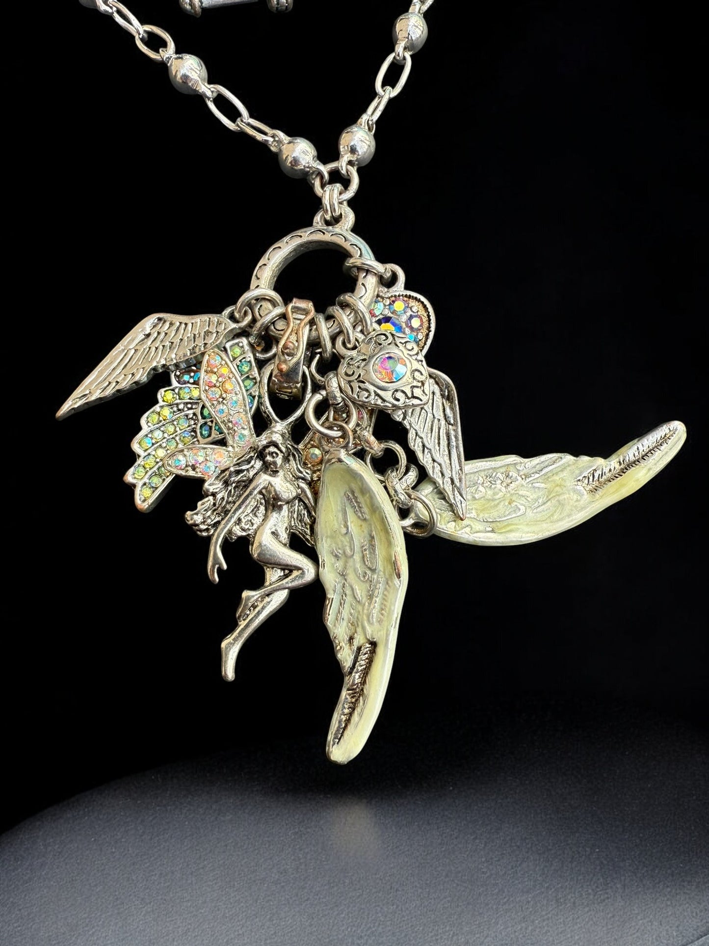 Vintage Angel Wings Charm Layered Necklace 34"