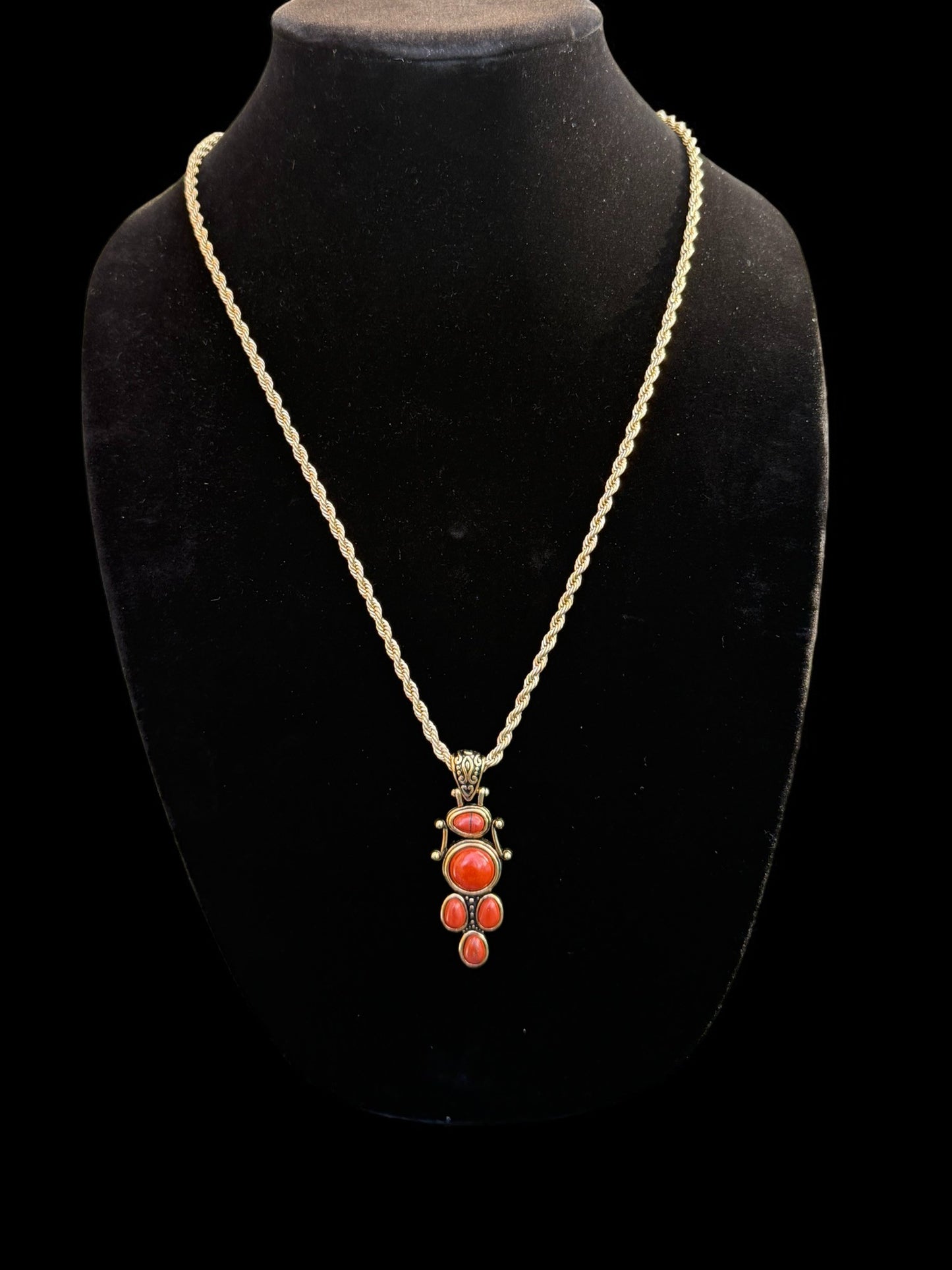 Vintage Desert Ember Pendant 1.75" Necklace 23"