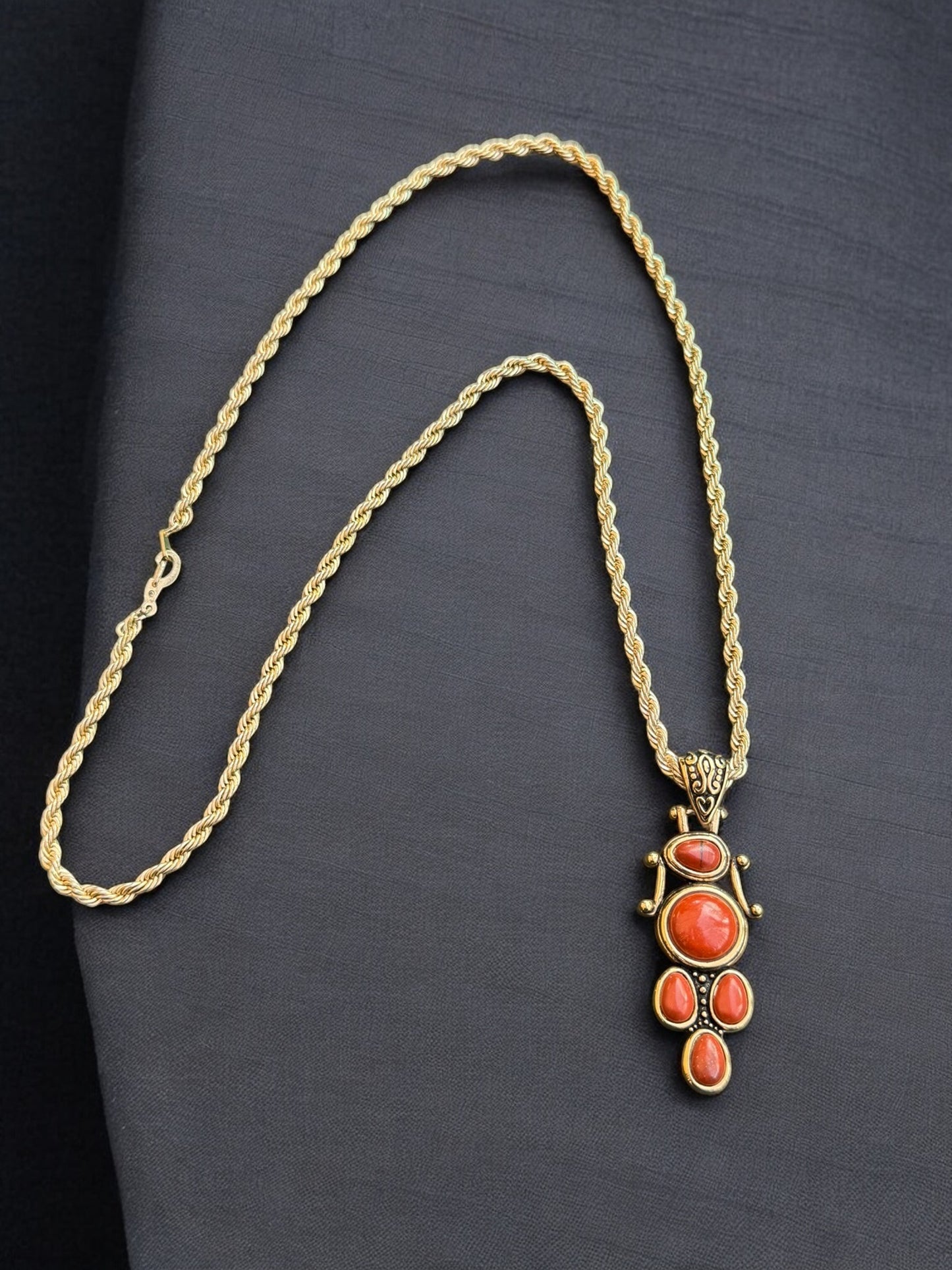 Vintage Desert Ember Pendant 1.75" Necklace 23"