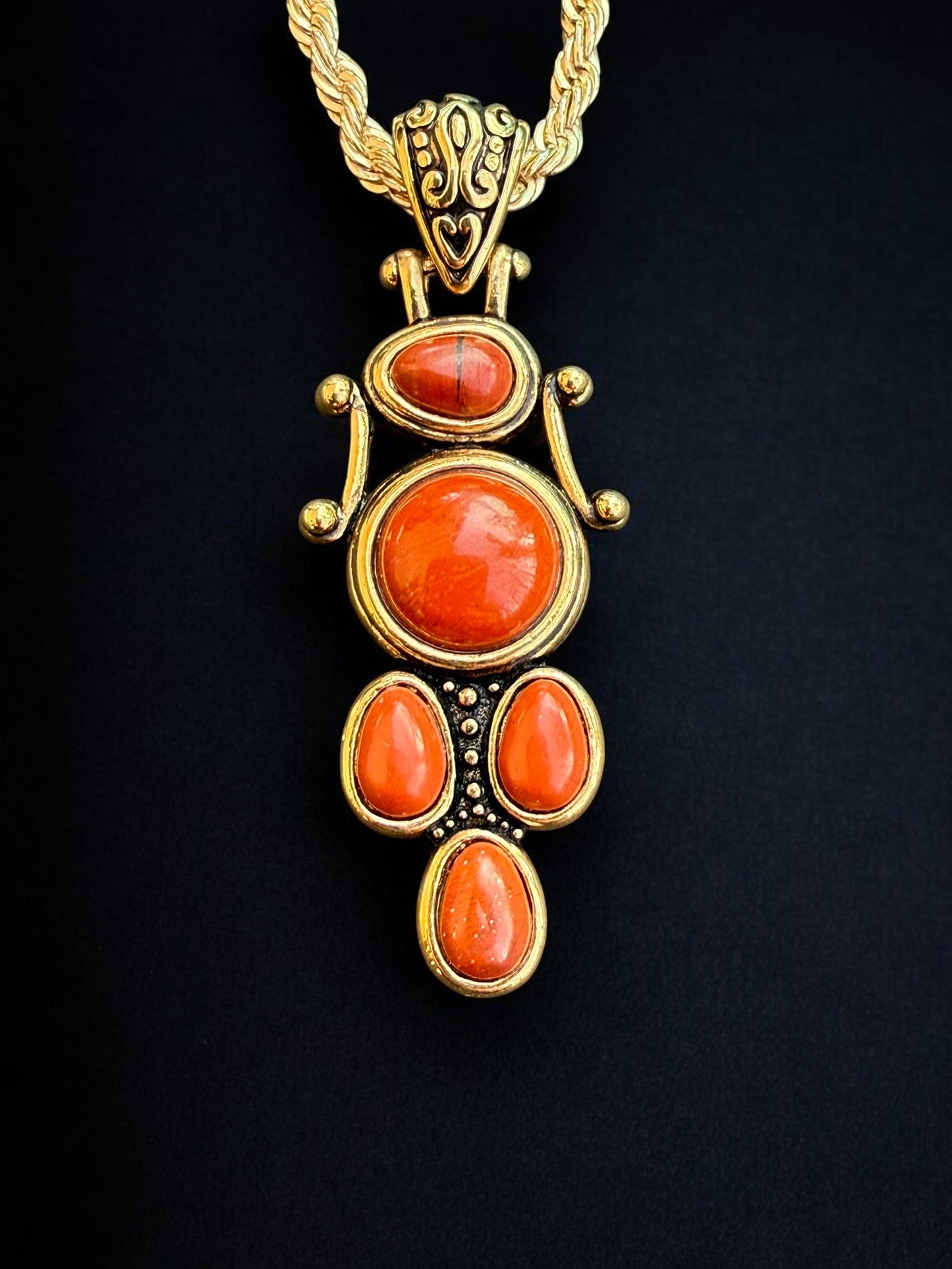 Vintage Desert Ember Pendant 1.75" Necklace 23"