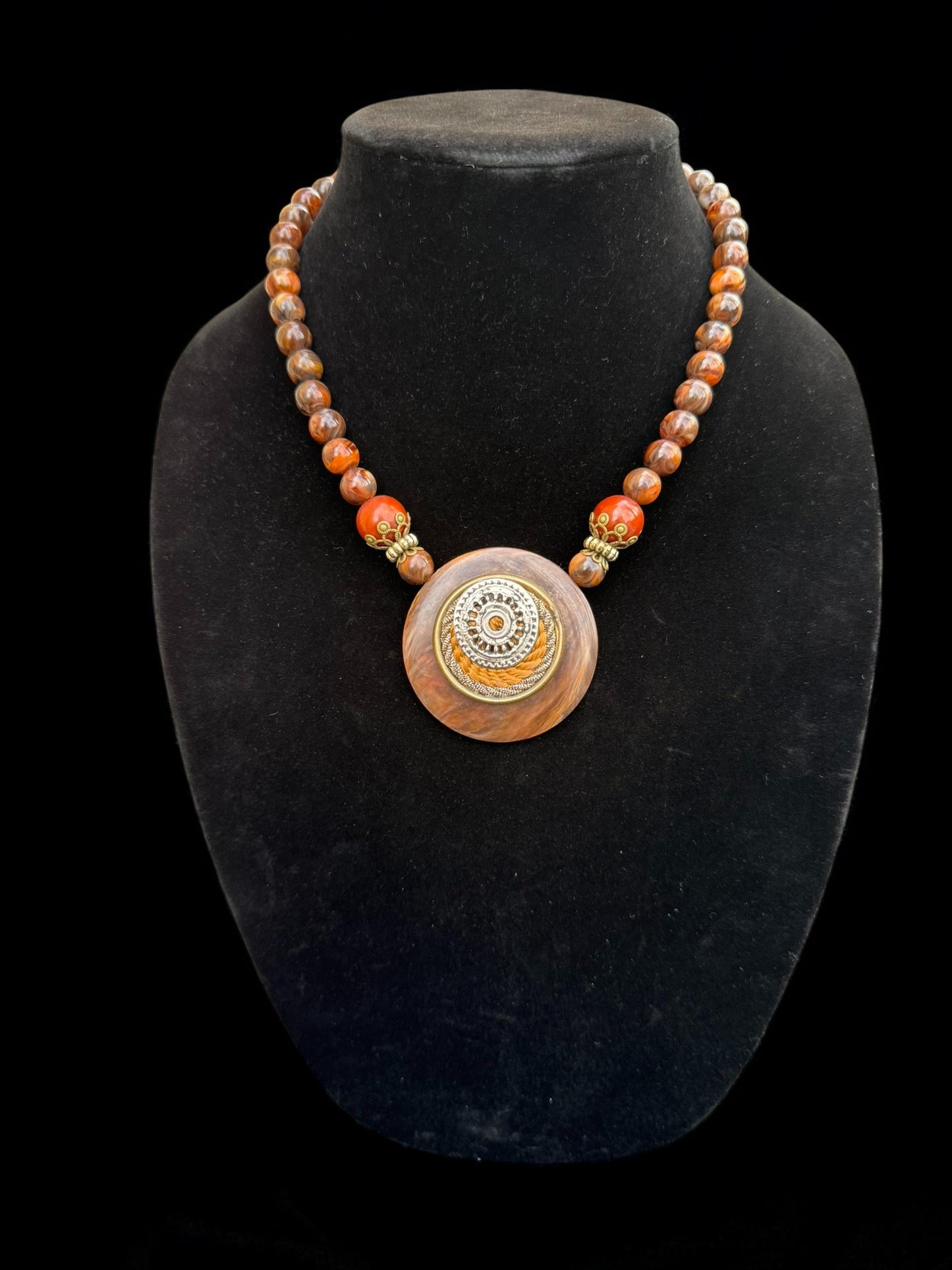 Vintage Golden Ember Medallion Necklace 17-18"