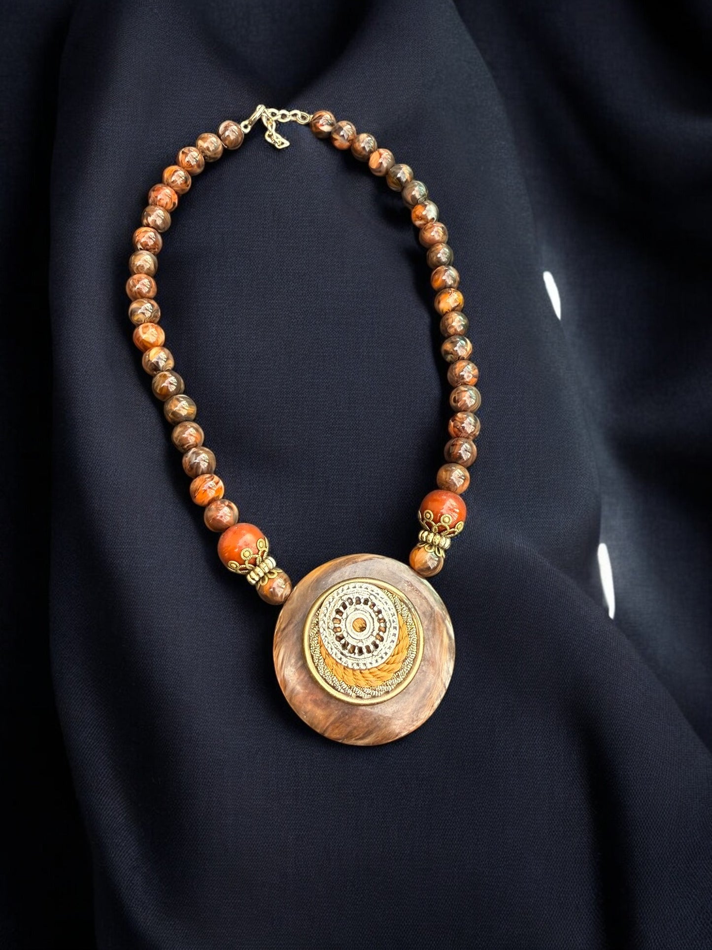 Vintage Golden Ember Medallion Necklace 17-18"