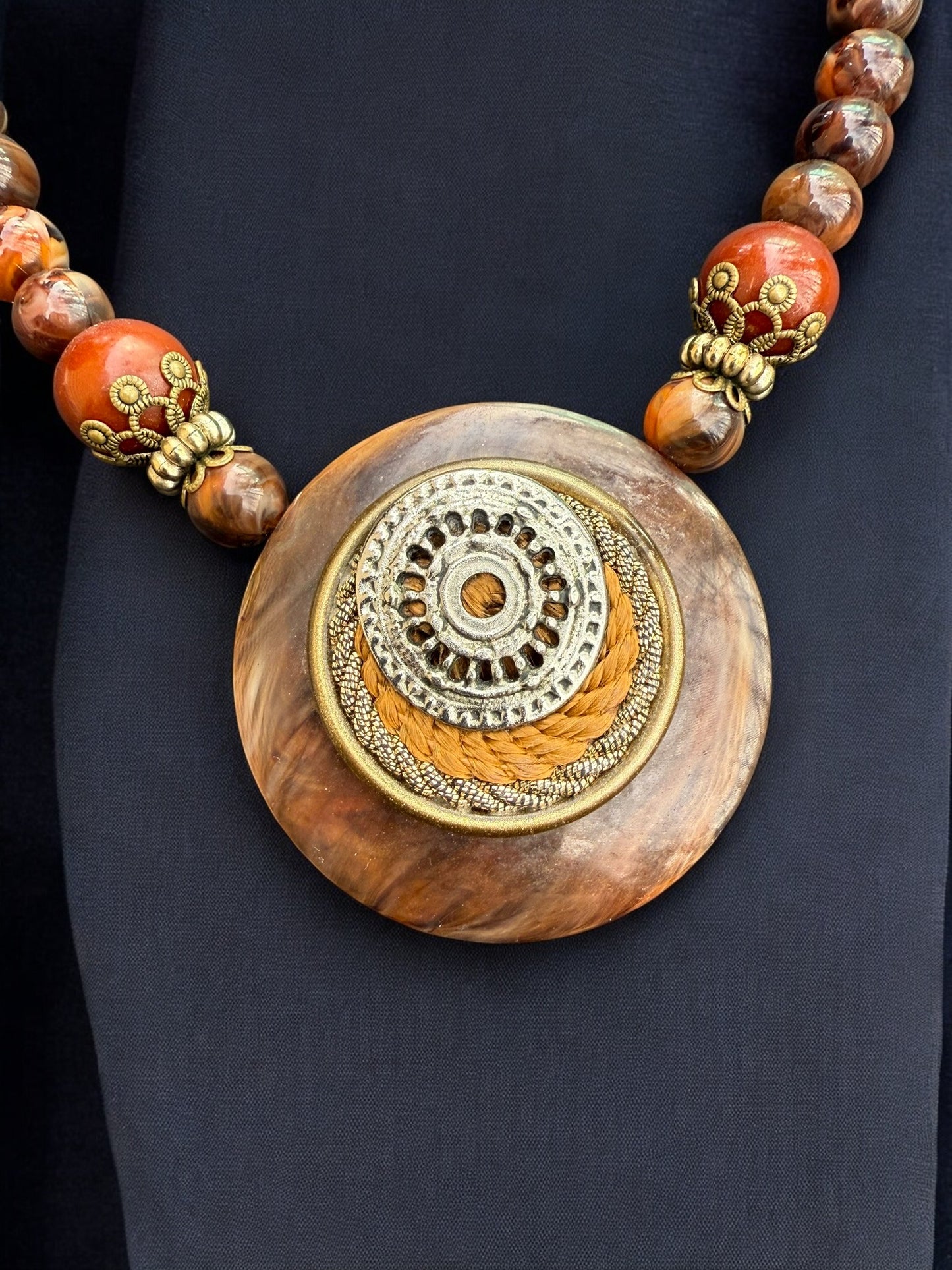 Vintage Golden Ember Medallion Necklace 17-18"