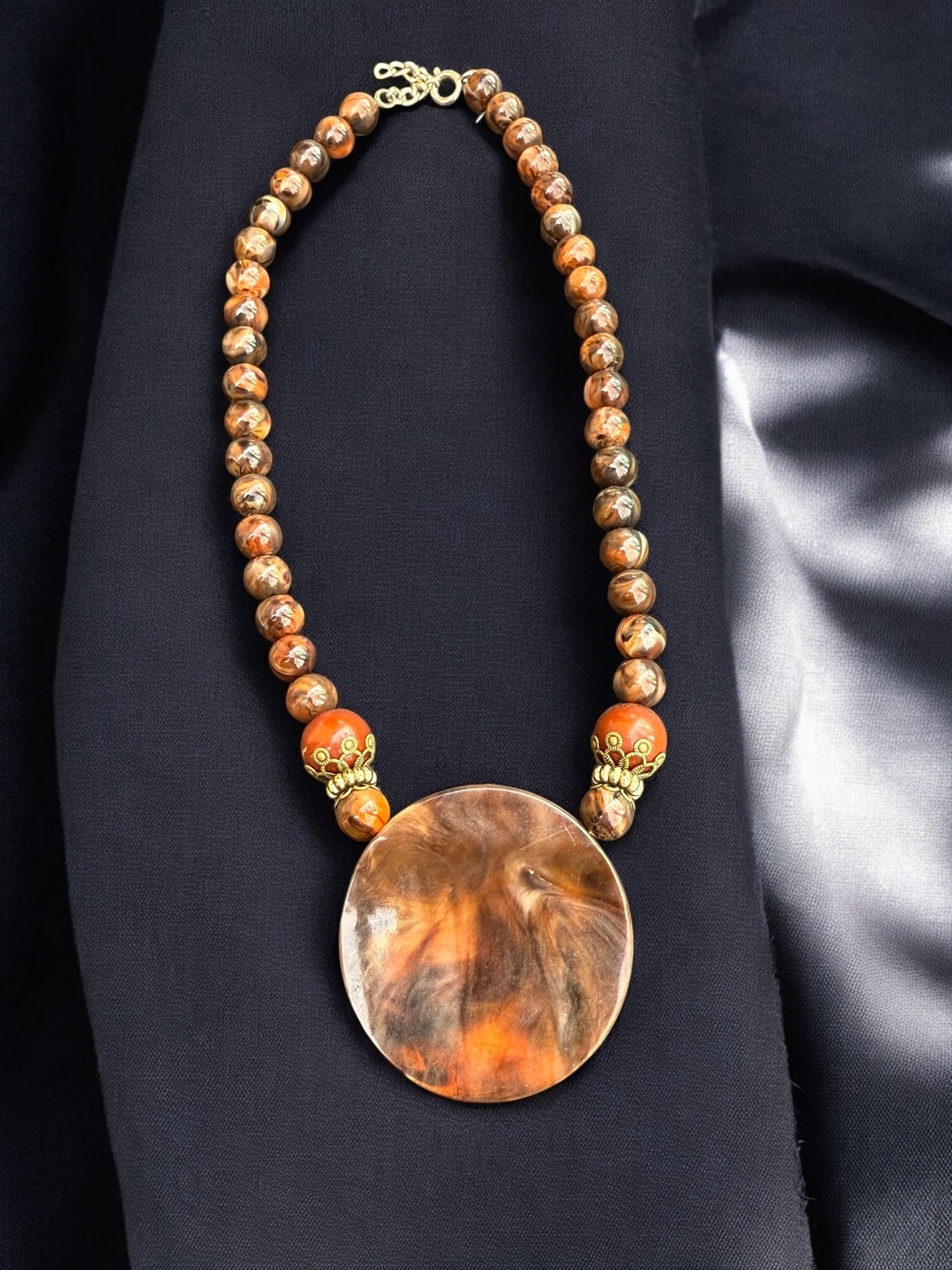 Vintage Golden Ember Medallion Necklace 17-18"