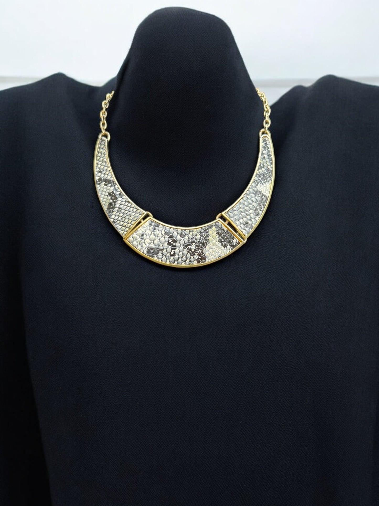 Vintage Gilded Serpent Collar Necklace 14-17"