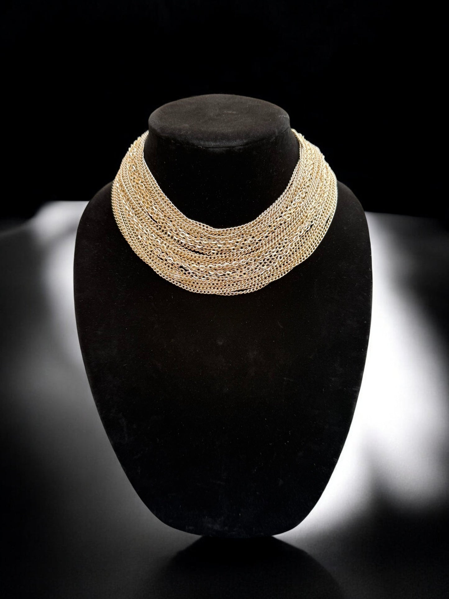 Vintage Golden Cascade Statement Necklace 14-17"