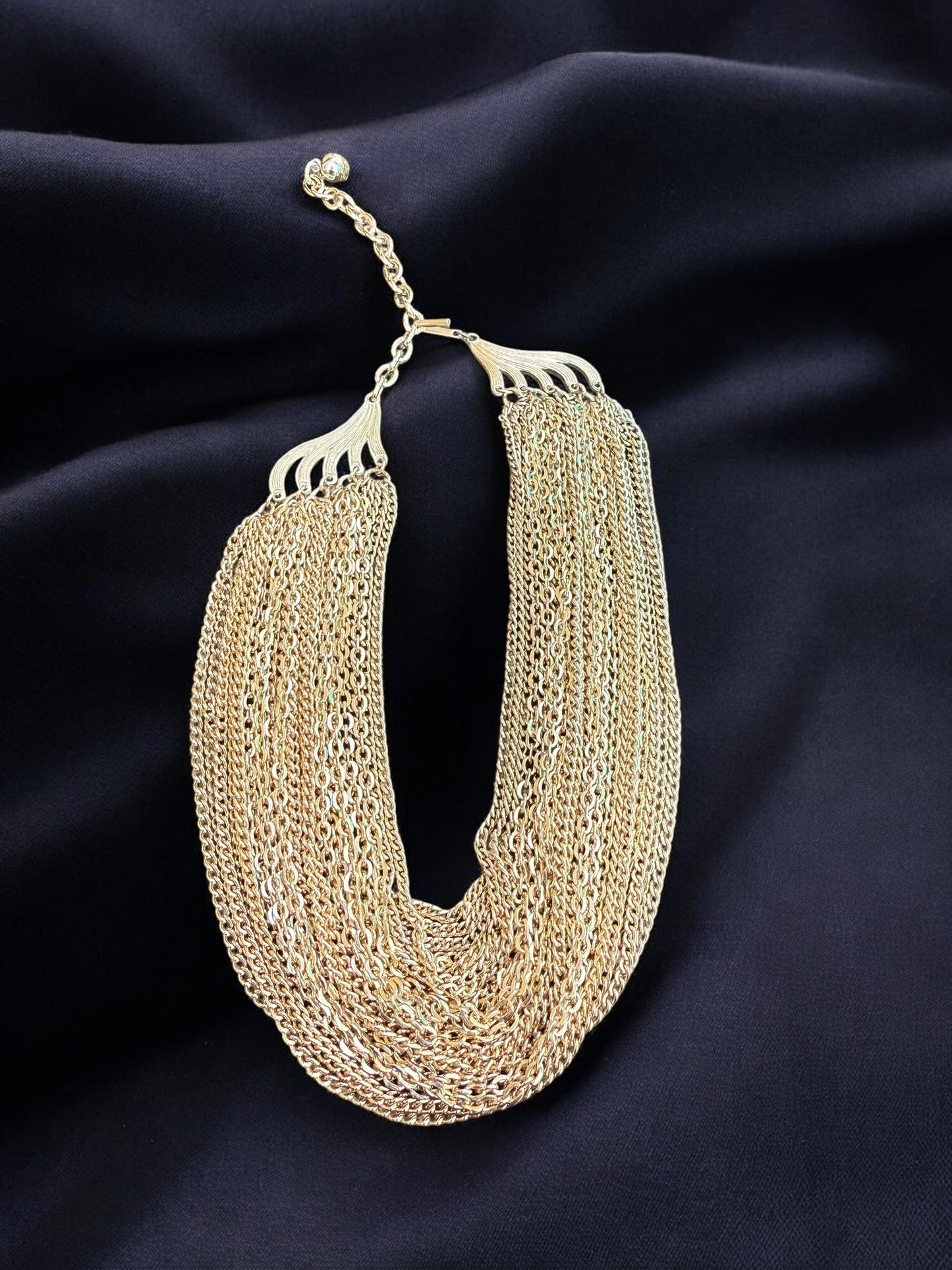 Vintage Golden Cascade Statement Necklace 14-17"