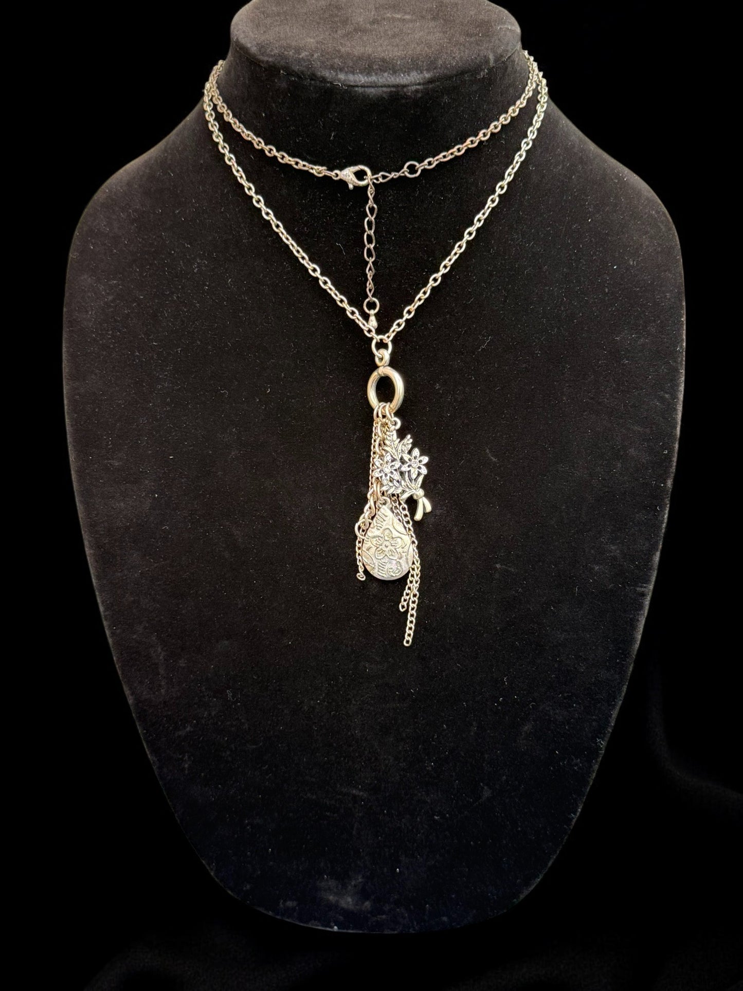 Vintage Silver Garden Charm Necklace 30"