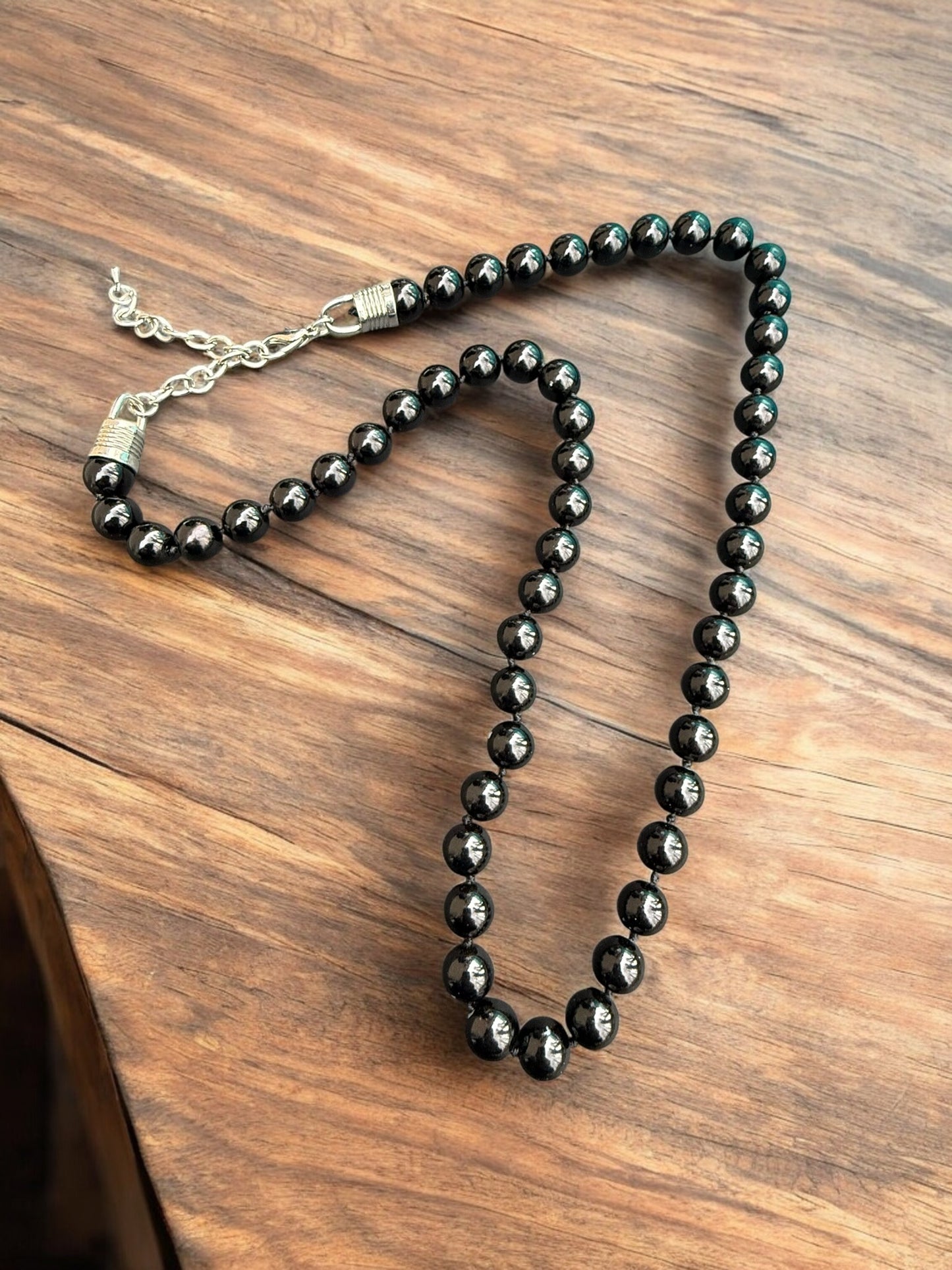Vintage Midnight Onyx Beaded Necklace 25-28"