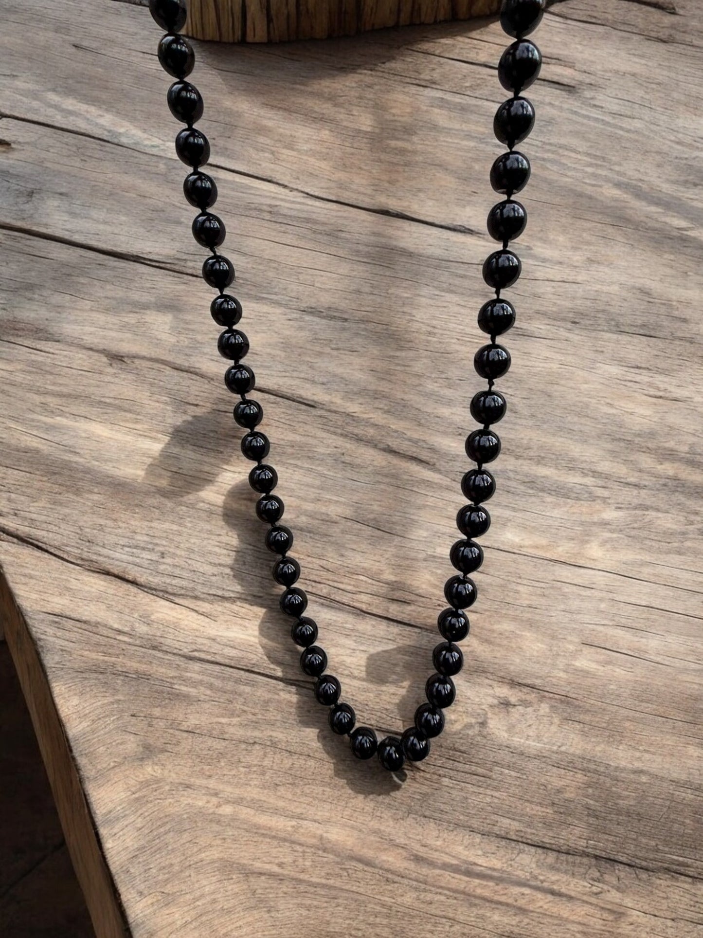 Vintage Midnight Onyx Beaded Necklace 25-28"