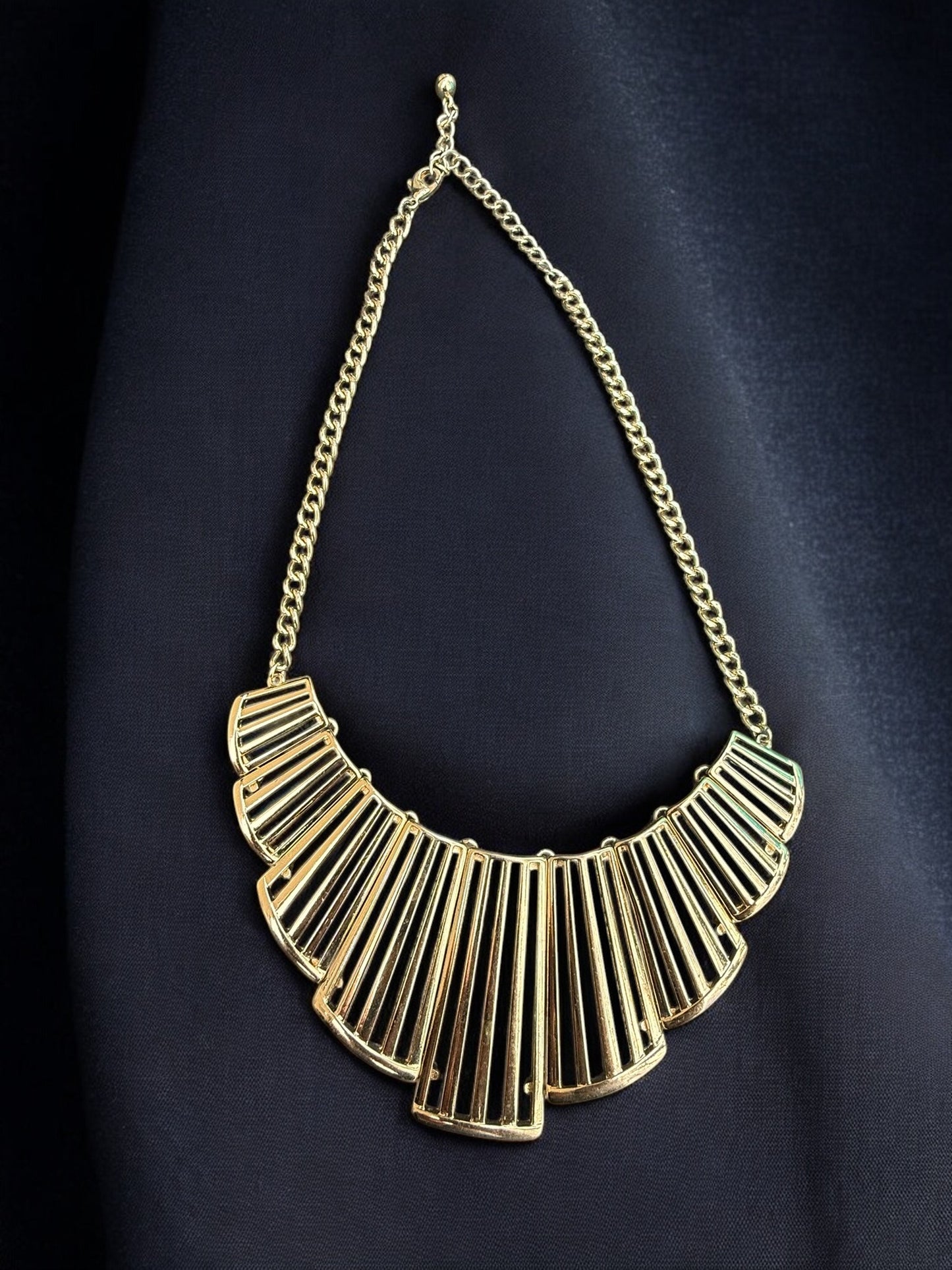 Vintage Golden Sunburst Statement Necklace 16-18"