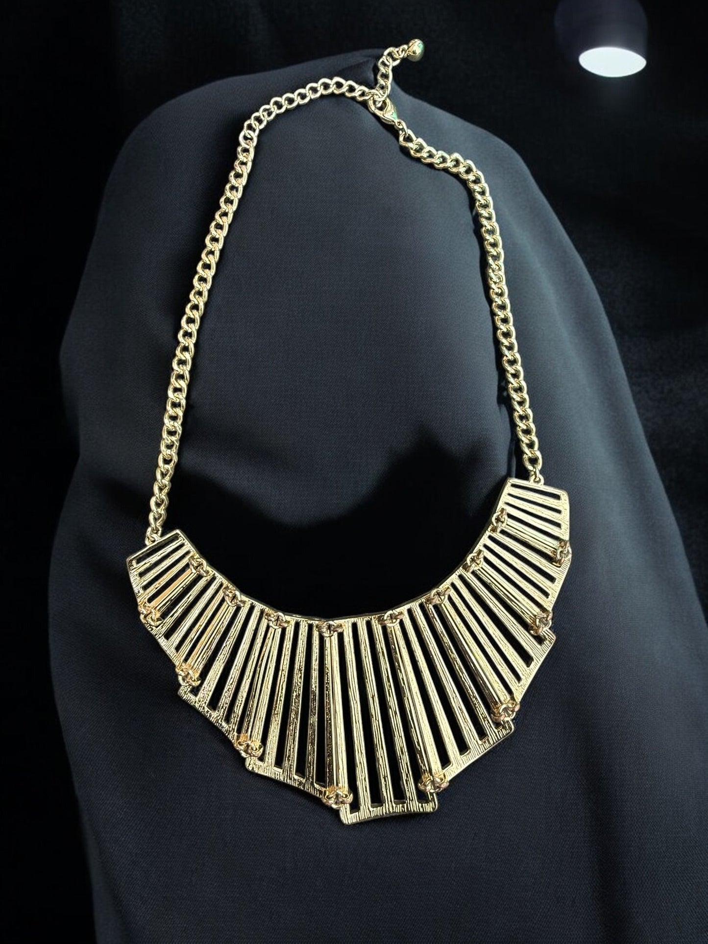 Vintage Golden Sunburst Statement Necklace 16-18"