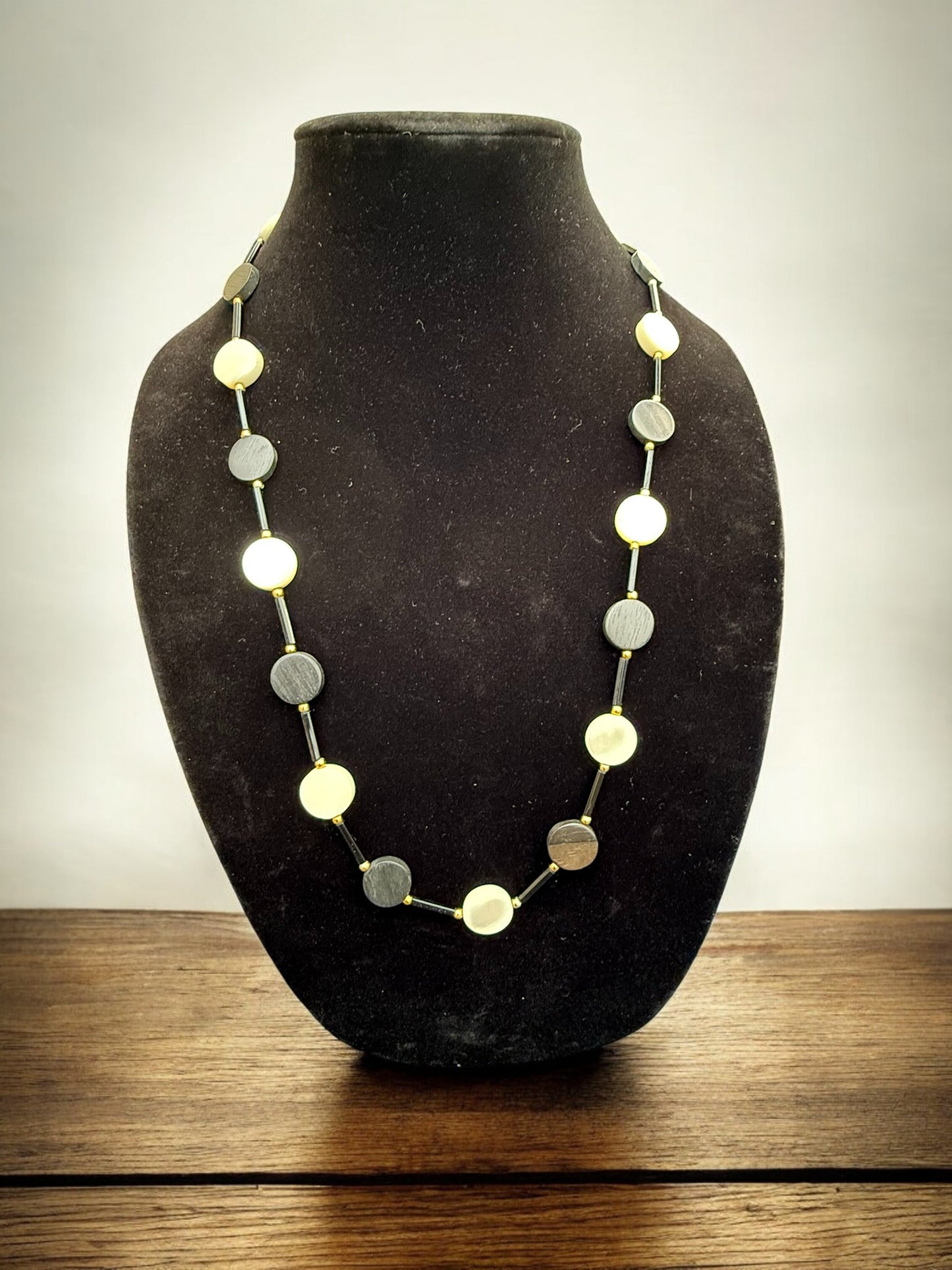 Vintage Night & Pearl Link Necklace 26"