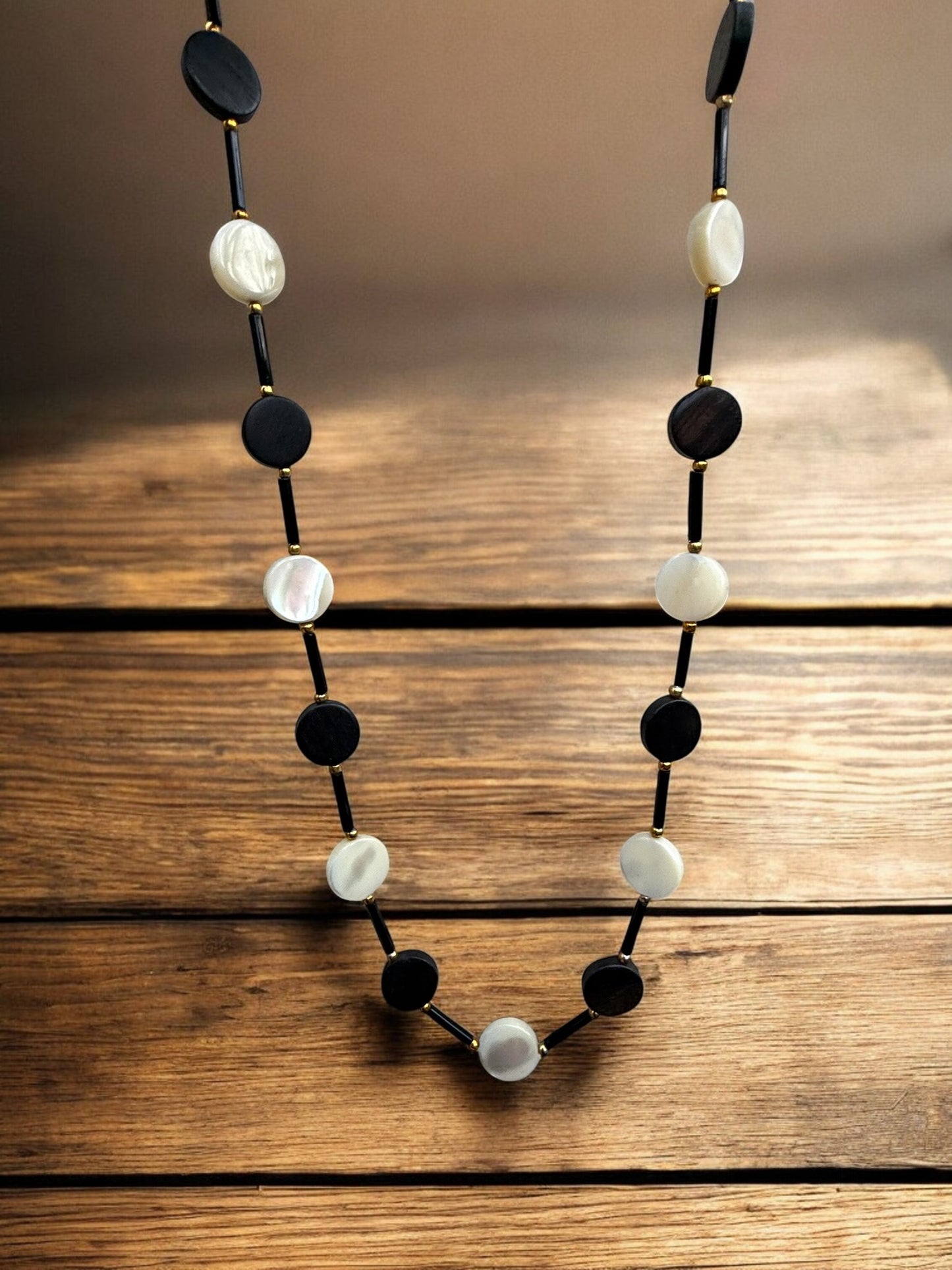 Vintage Night & Pearl Link Necklace 26"