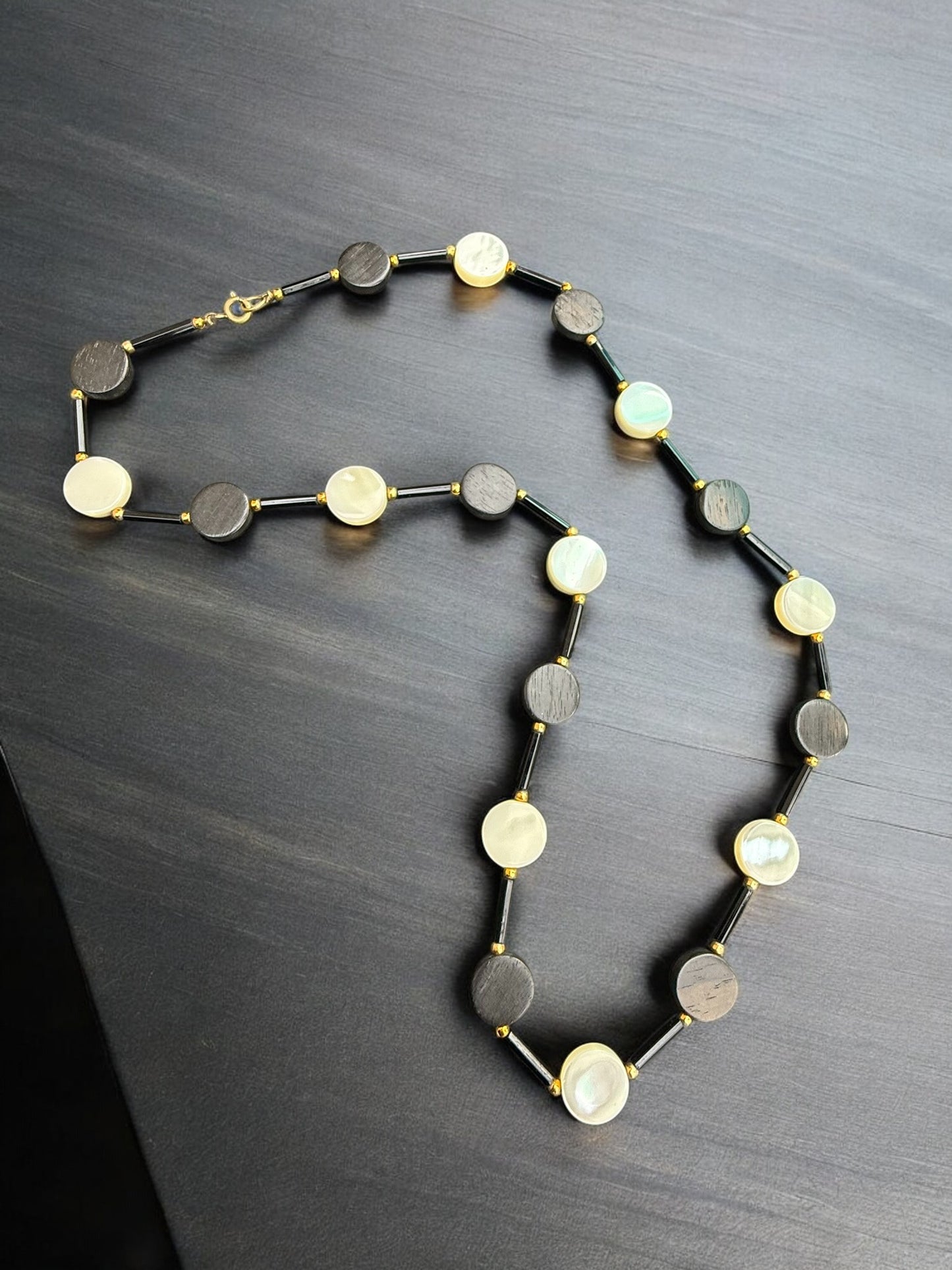 Vintage Night & Pearl Link Necklace 26"
