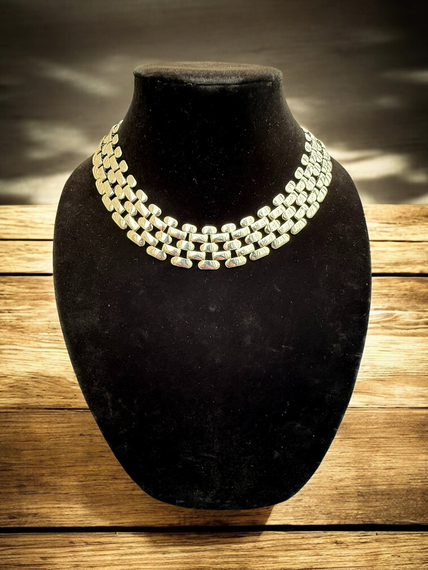 Vintage Silver Cascade Collar Necklace 17"