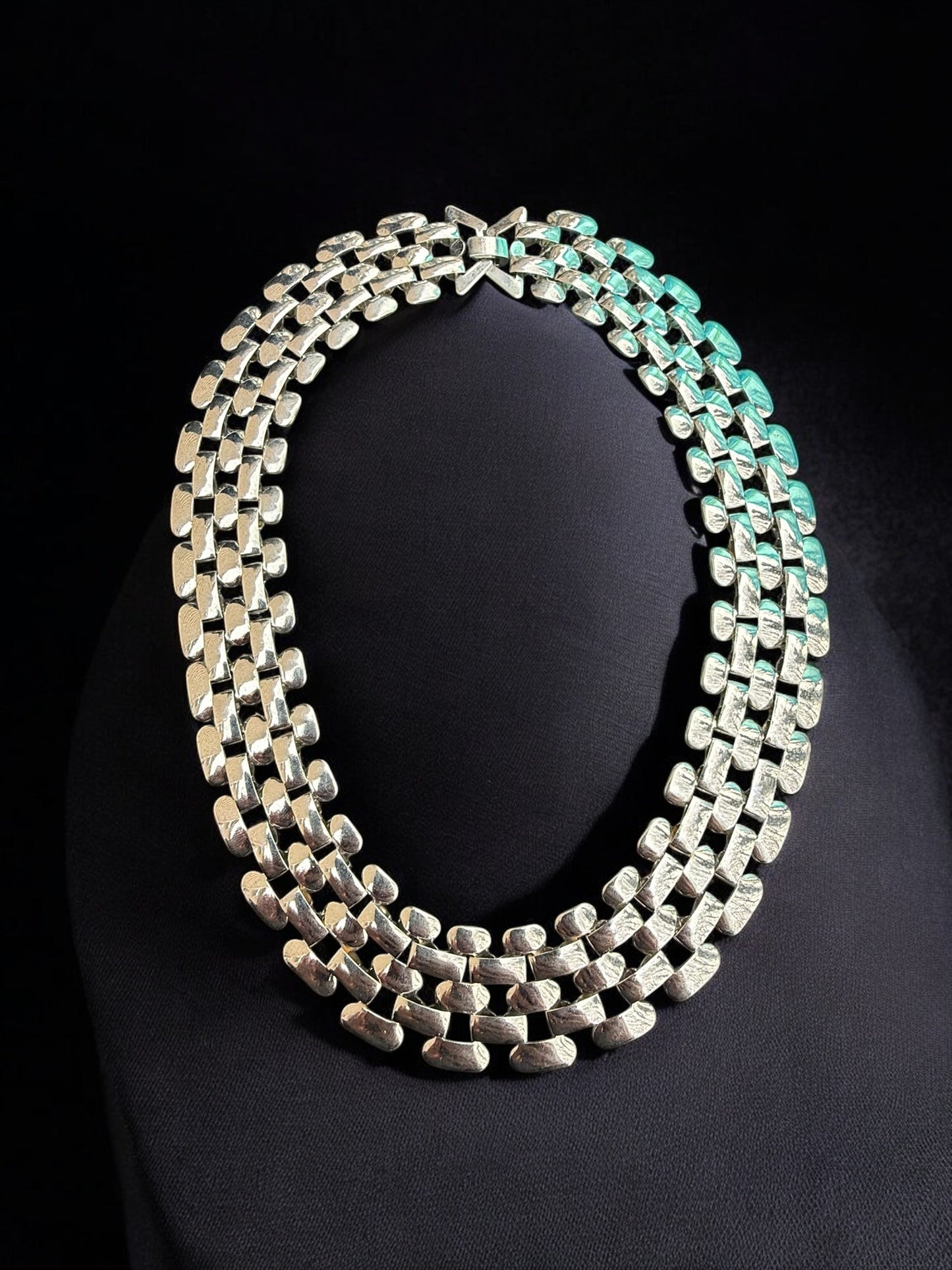Vintage Silver Cascade Collar Necklace 17"