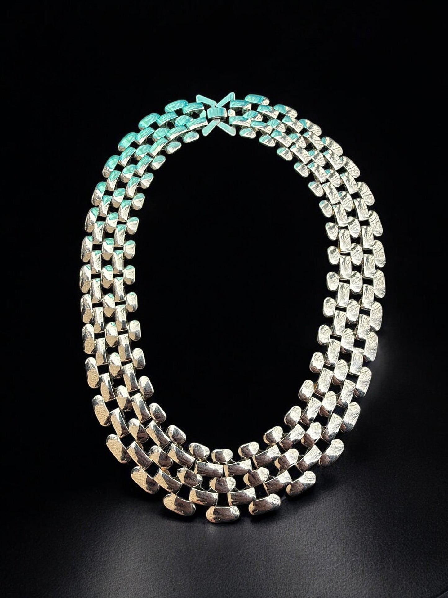 Vintage Silver Cascade Collar Necklace 17"