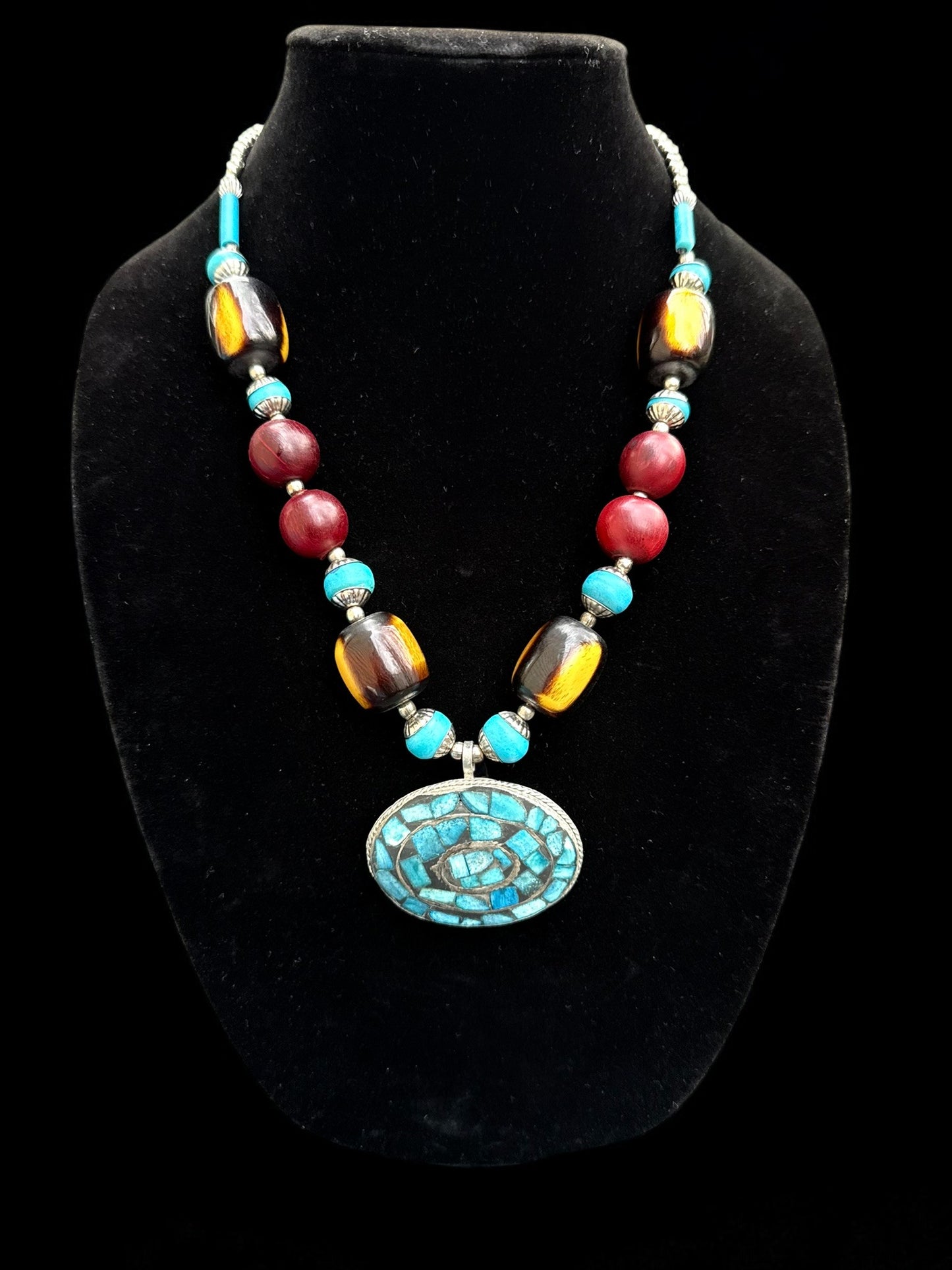 Vintage Desert Mosaic Statement Necklace 22"