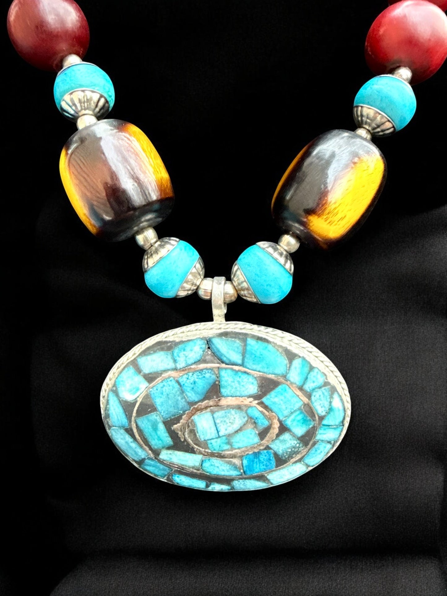 Vintage Desert Mosaic Statement Necklace 22"