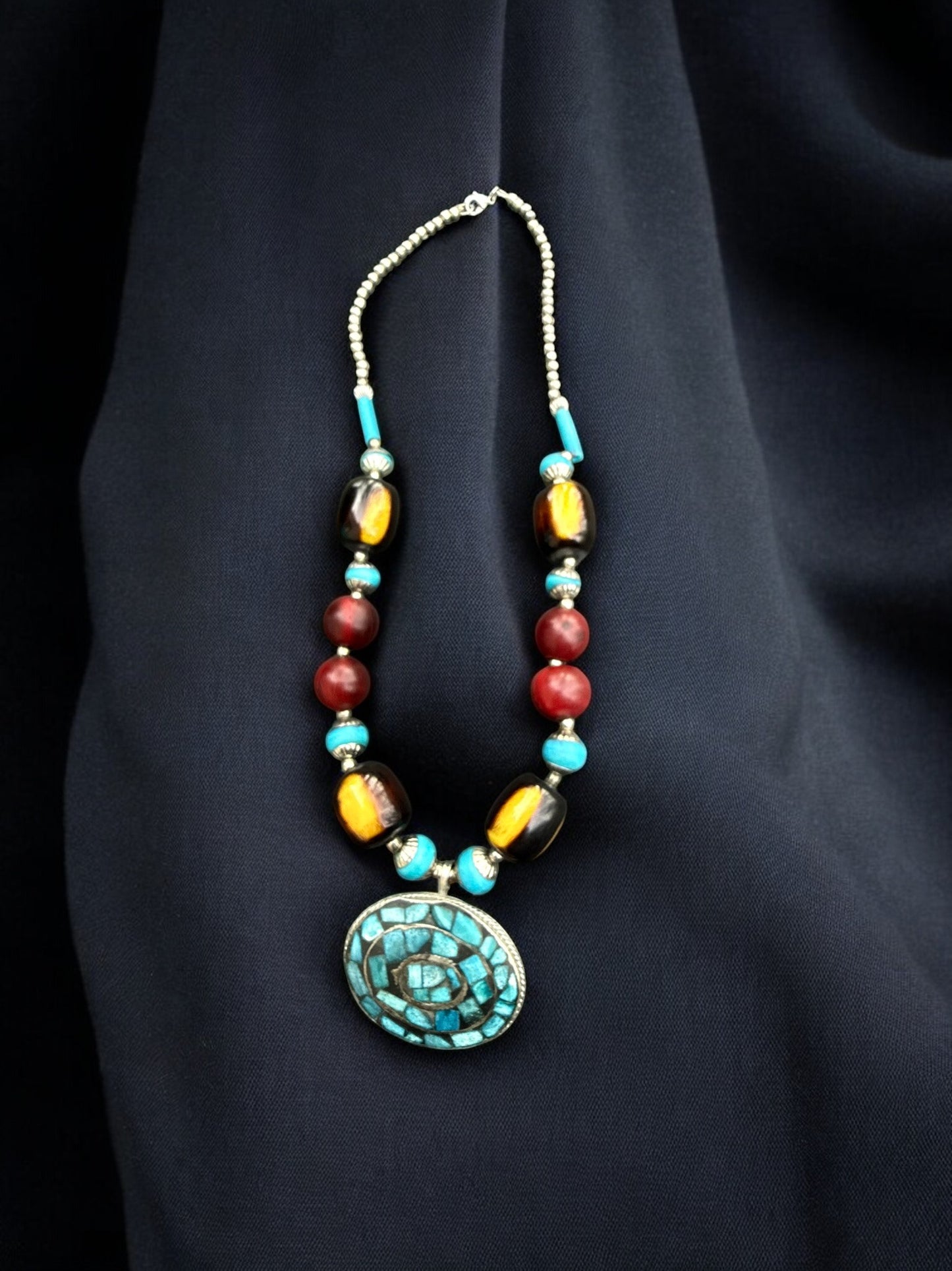 Vintage Desert Mosaic Statement Necklace 22"