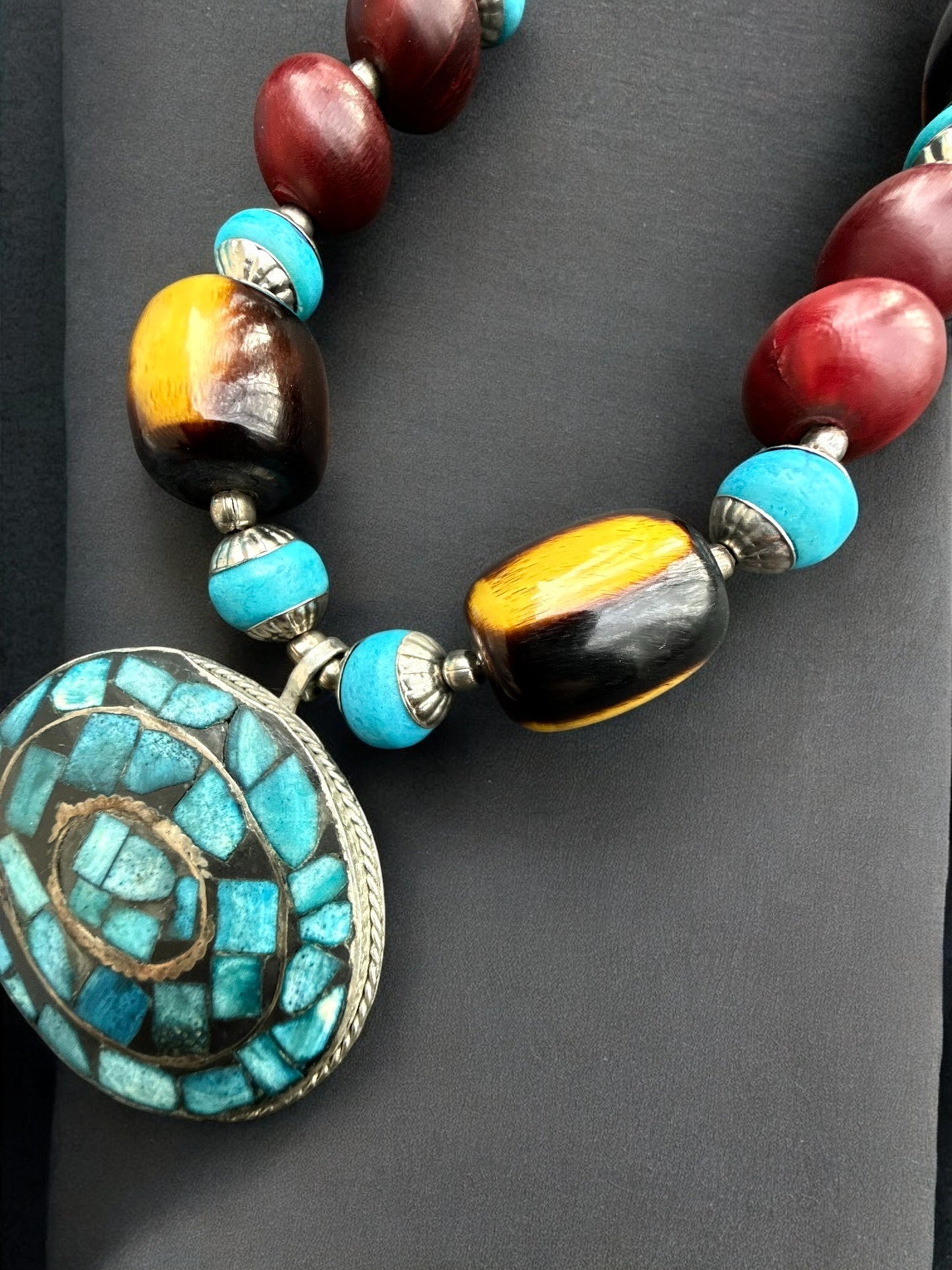 Vintage Desert Mosaic Statement Necklace 22"