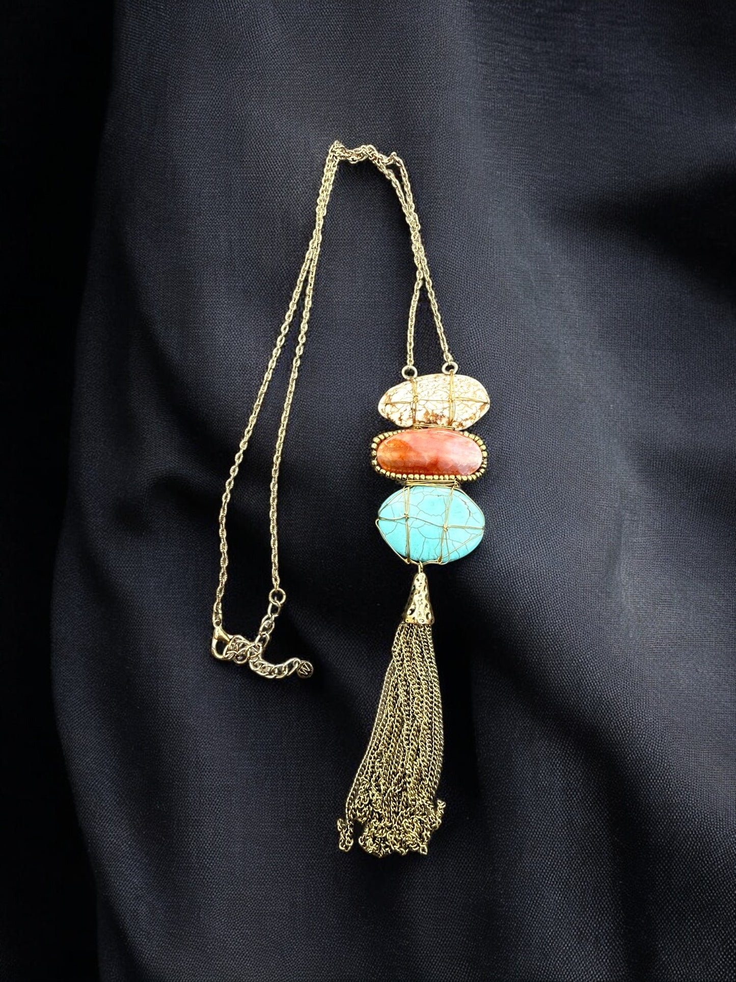 Vintage Golden Canyon Tassel Necklace 28-31"