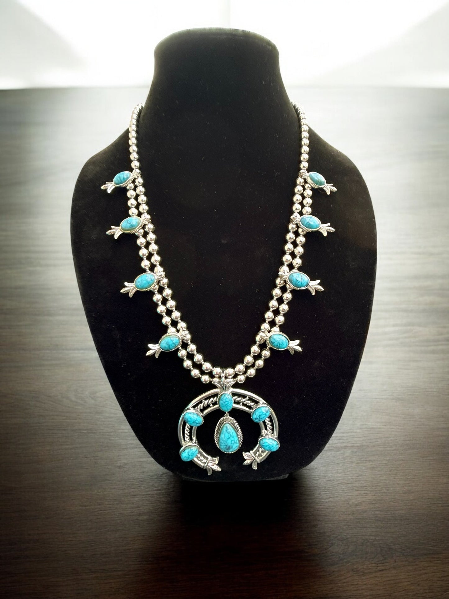 Vintage Desert Moon Squash Blossom Necklace 24"