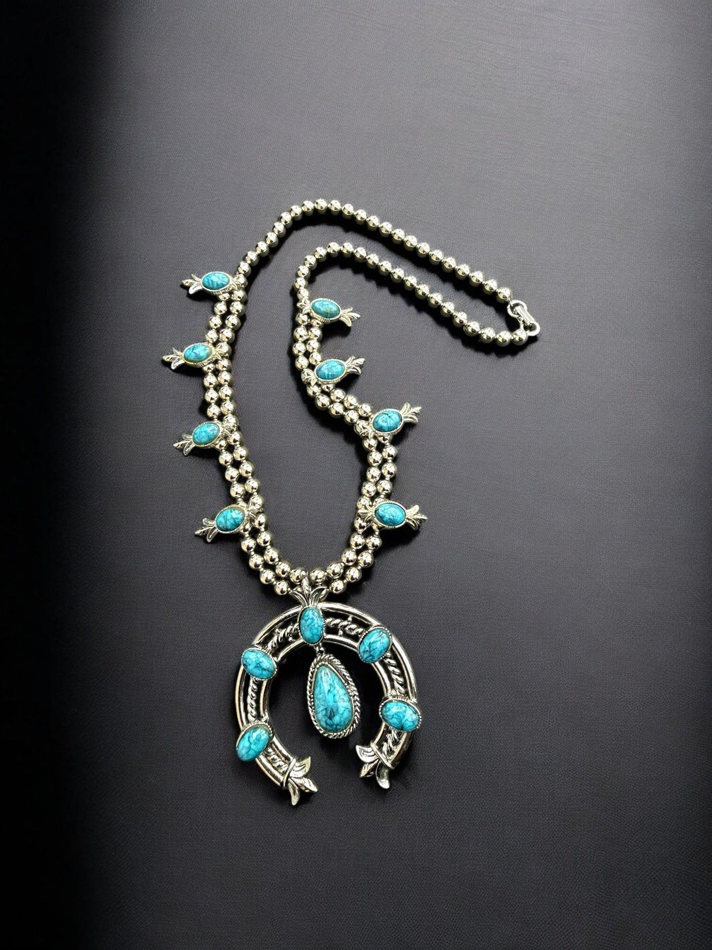 Vintage Desert Moon Squash Blossom Necklace 24"