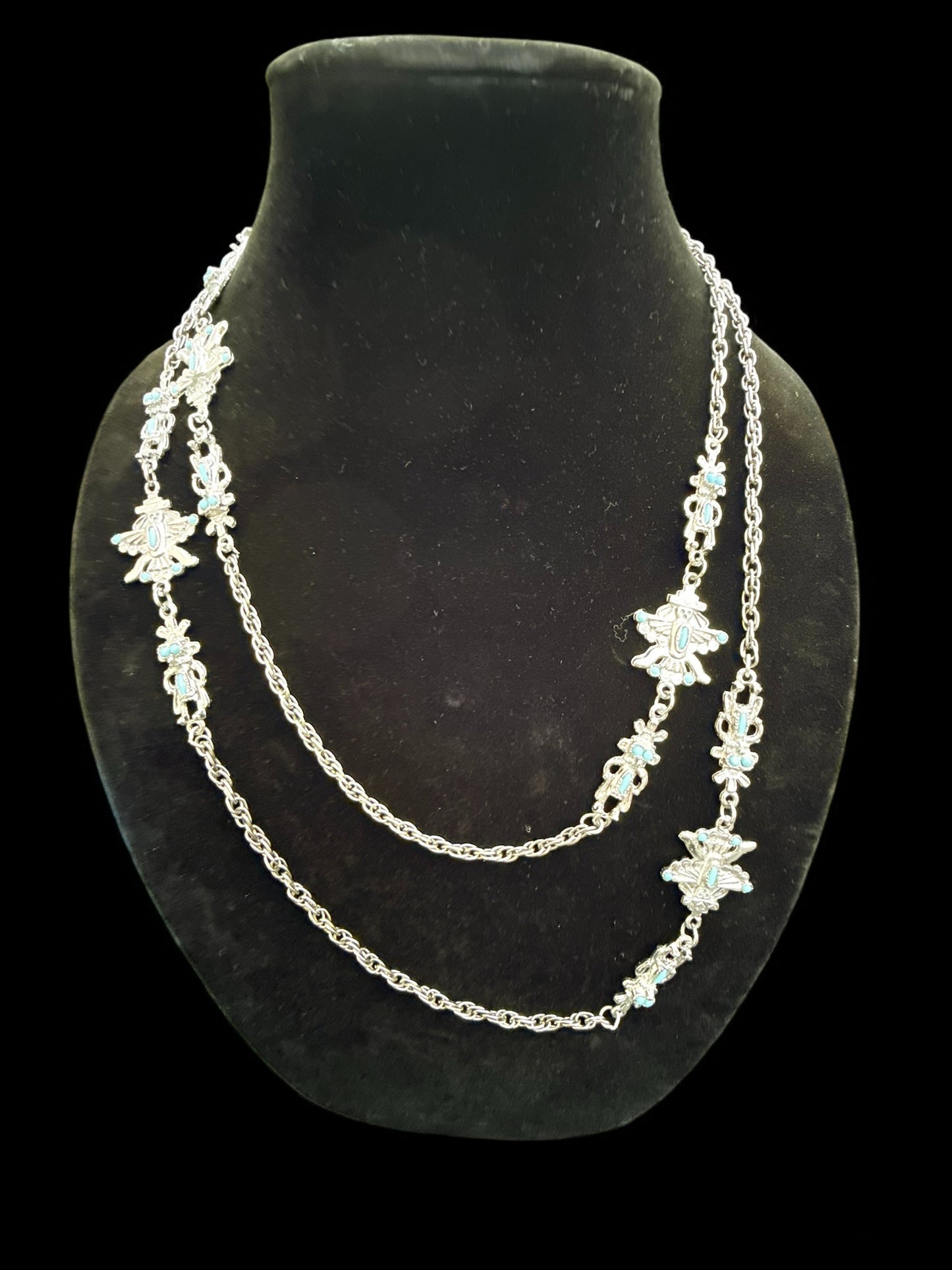 Vintage Silver Sky Thunderbird Necklace 49"