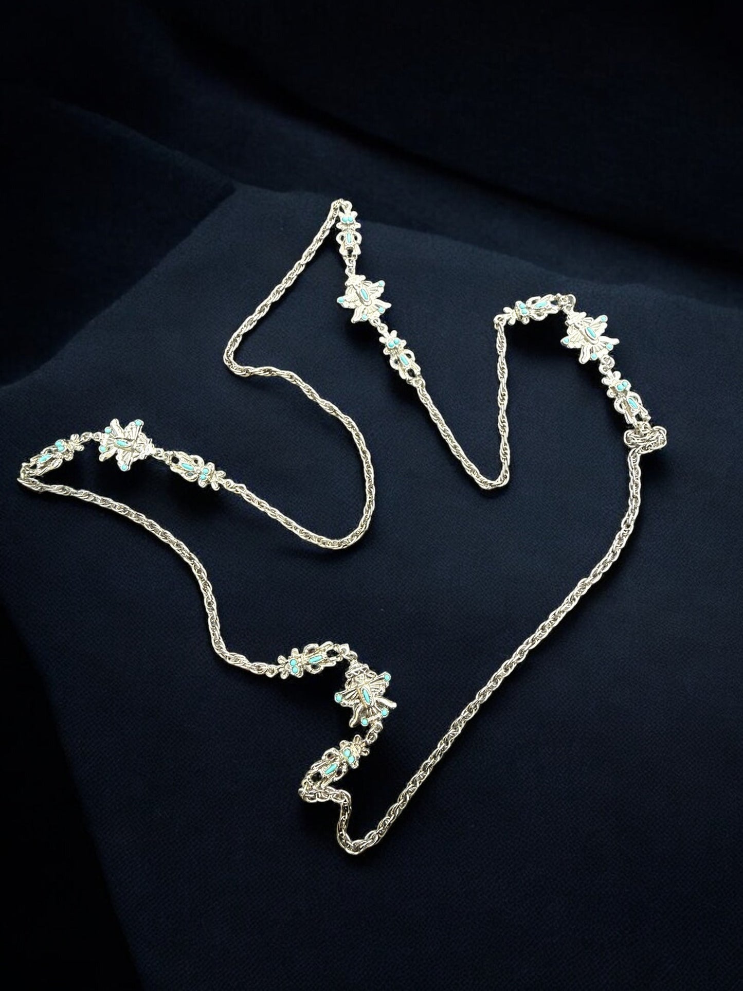 Vintage Silver Sky Thunderbird Necklace 49"