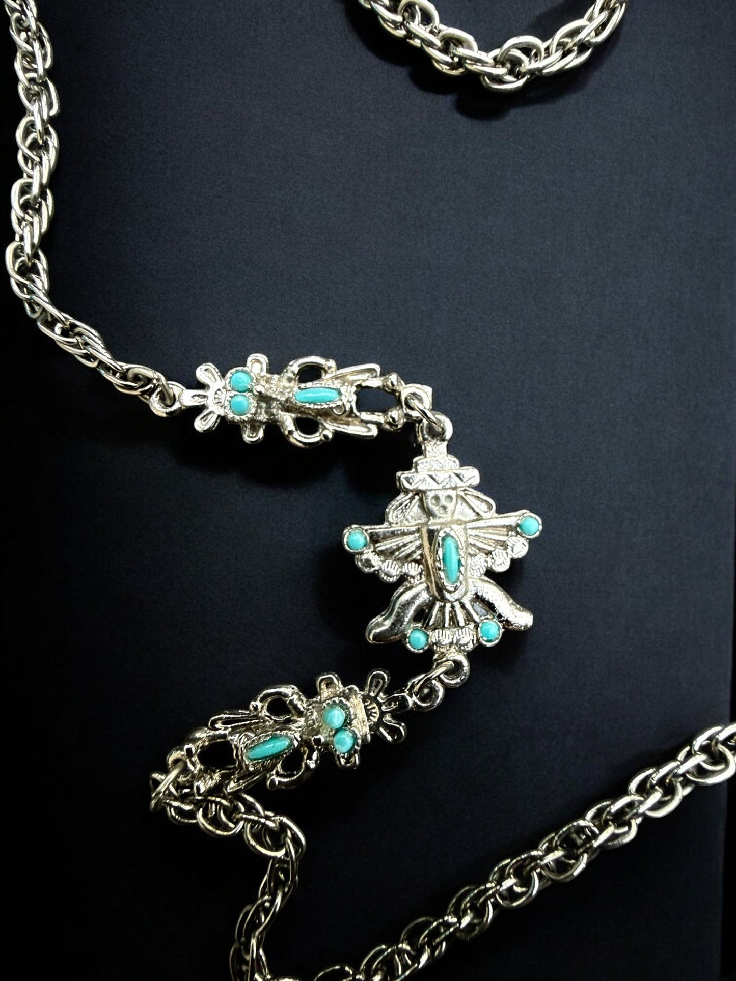 Vintage Silver Sky Thunderbird Necklace 49"