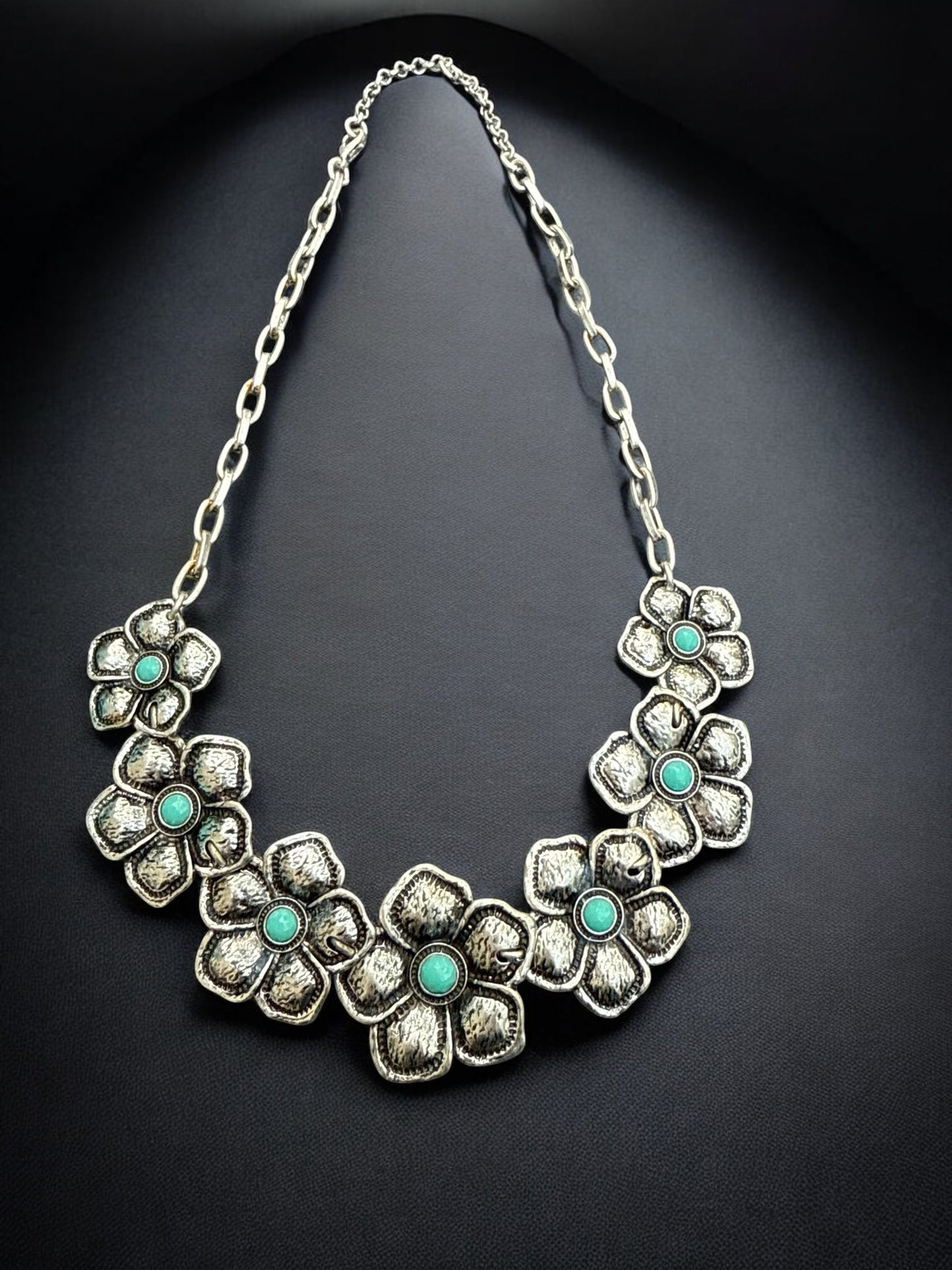 Vintage Turquoise Bloom Statement Necklace 18-20"