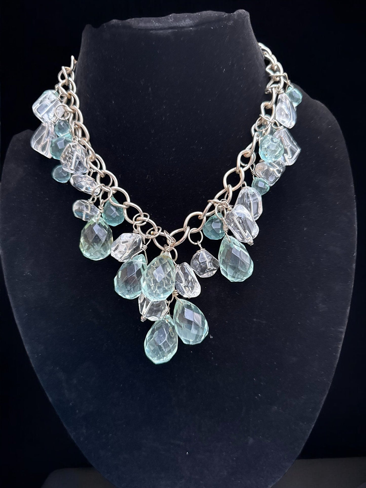 Vintage Sea Glass Cascade Necklace Set 15-17"